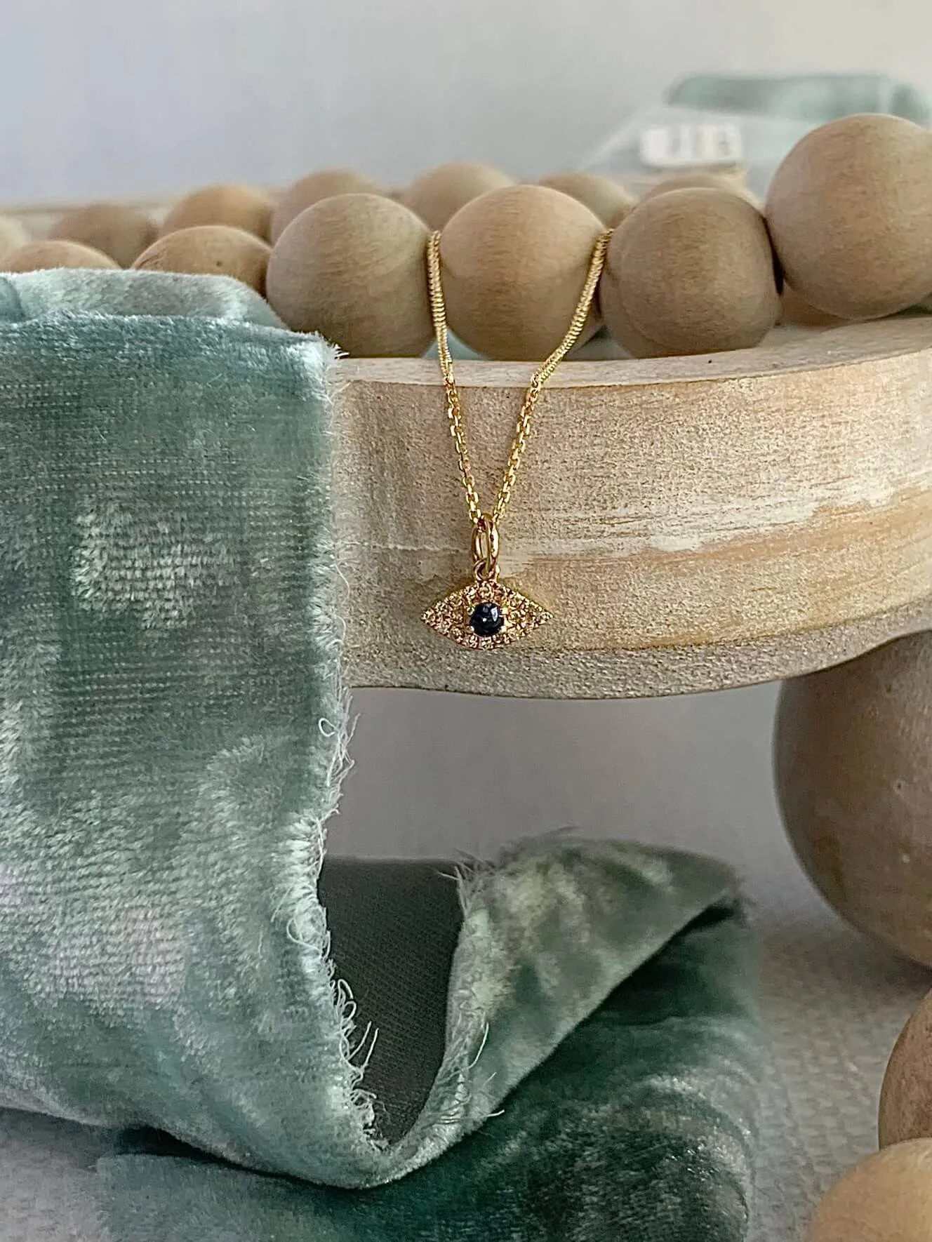 Sapphire Iris Pave Diamond Evil Eye 14k Yellow Gold Necklace