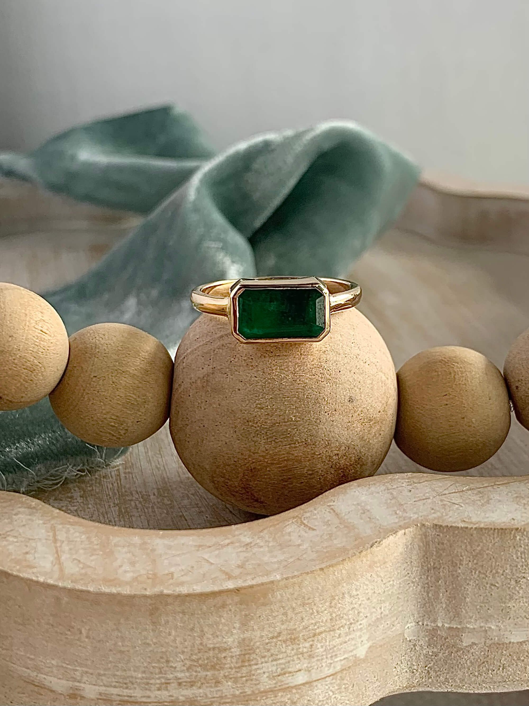 Emerald Full Bezel 14k Yellow Gold Engagement Ring