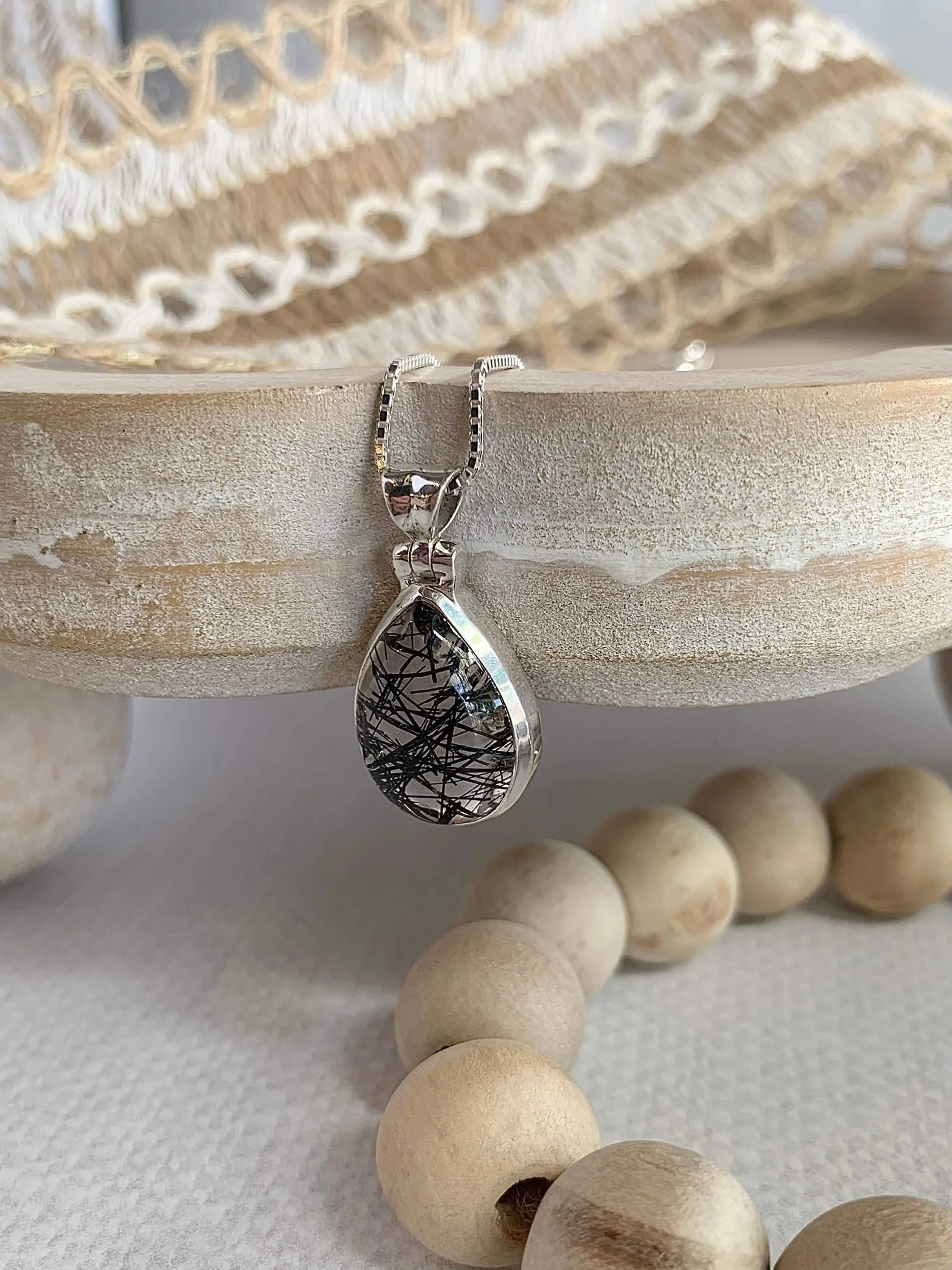 Dark Rutile Quartz Silver Necklace