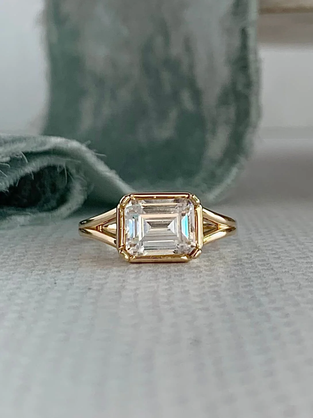 Sutton 2.0 ctw Emerald Cut Lab Diamond Subtle Split Shank East West Set Engagement Ring