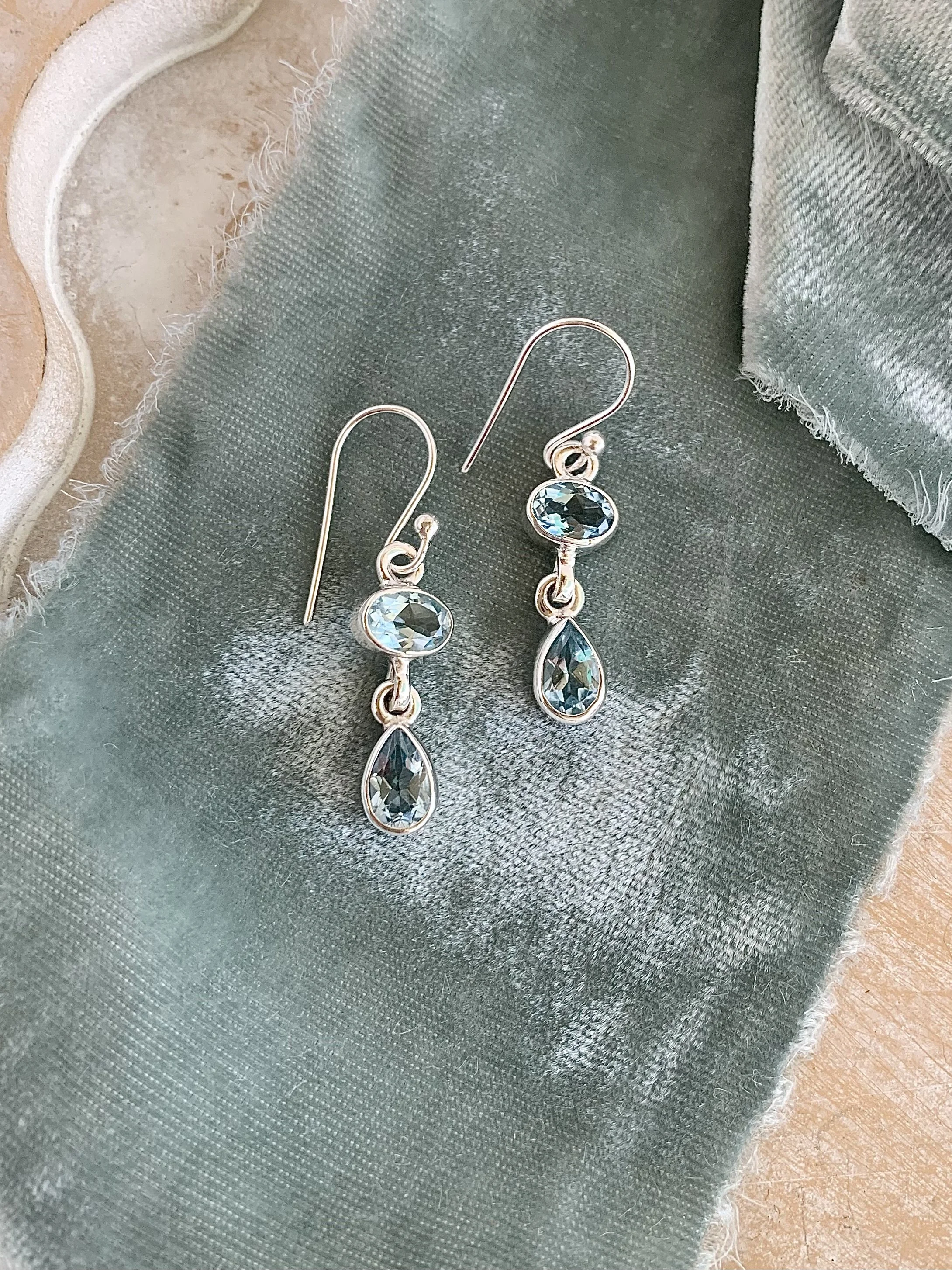 Double Blue Topaz Silver Earrings
