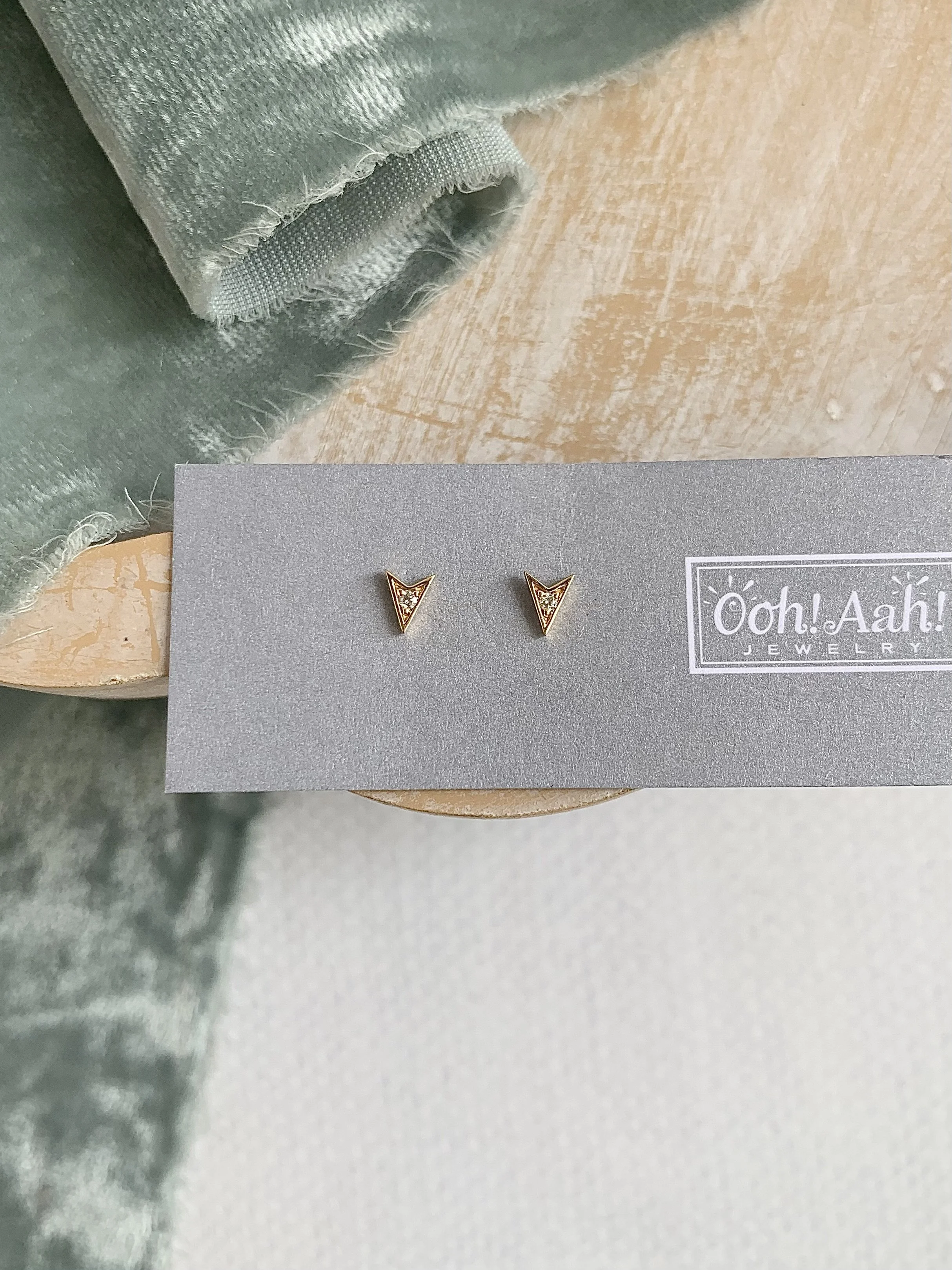 Dainty Arrowhead Diamond .02 ctw 18k Yellow Gold Stud Earrings