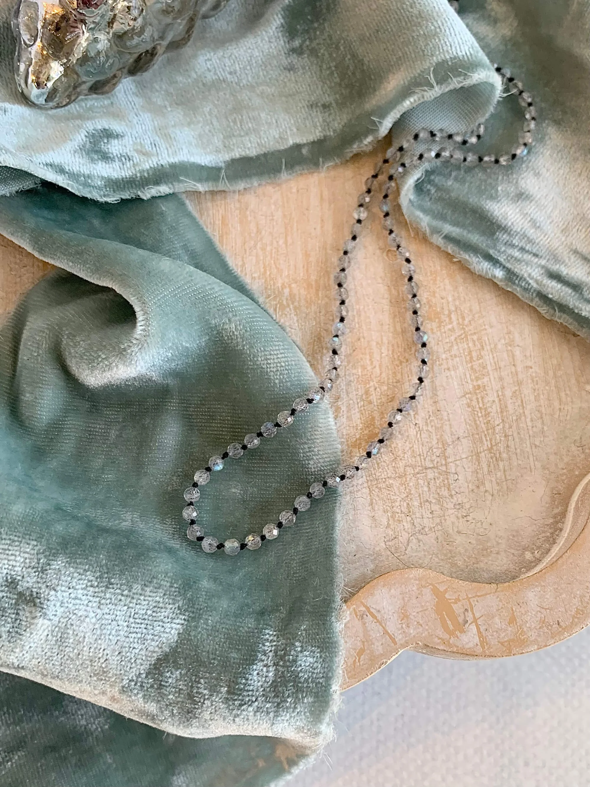 Hand-Knotted Labradorite Silver Necklace