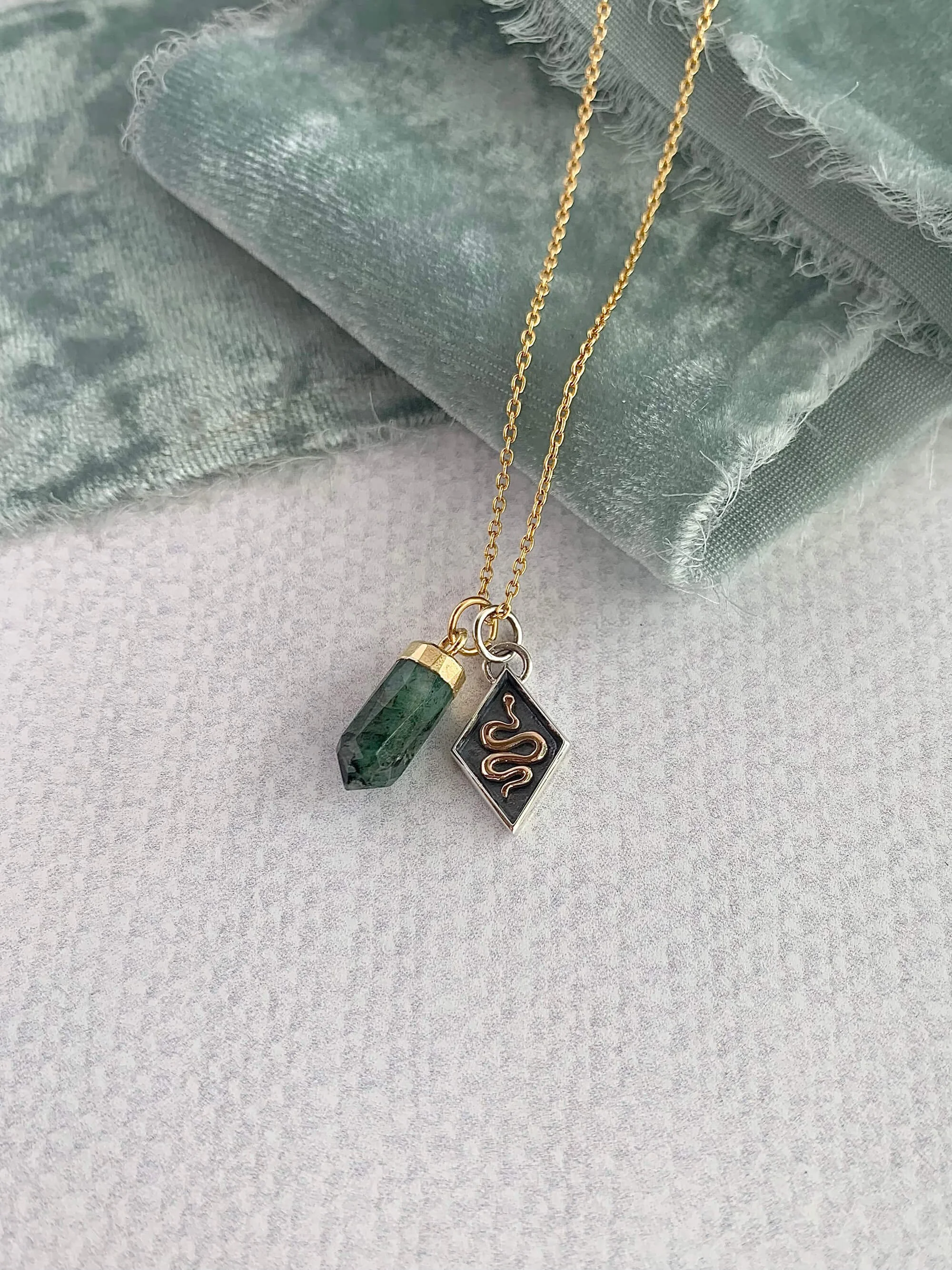Transformation Snake Rough Emerald Mixed Metal Necklace
