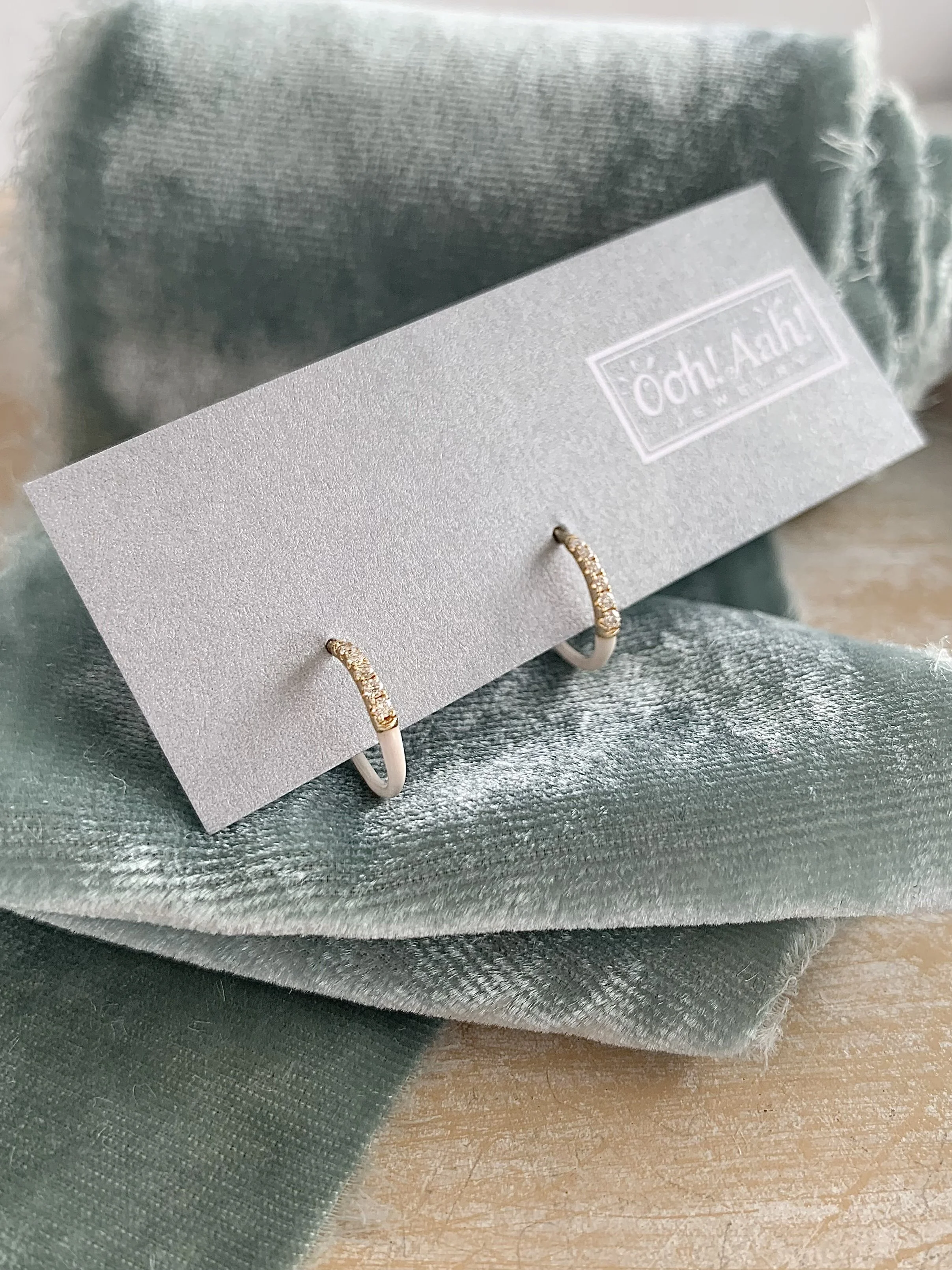 Diamond &amp; Enamel 14k Yellow Gold Hoops