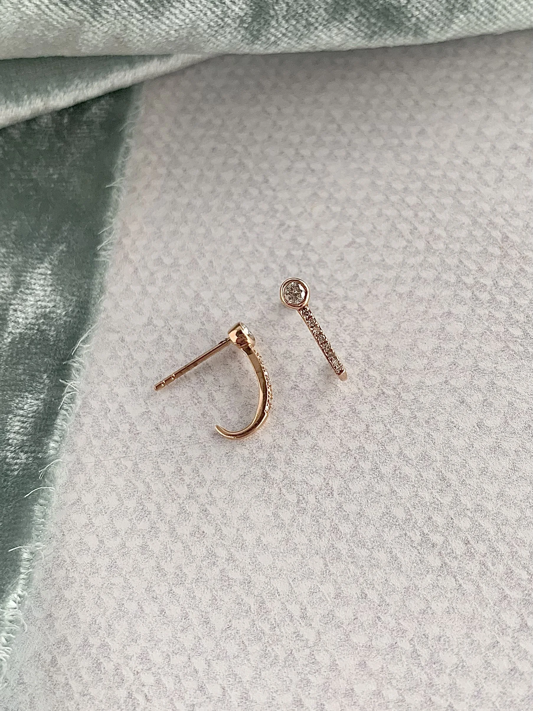 Lovely Diamond 14k Rose Gold Curve Post Hoop Earrings