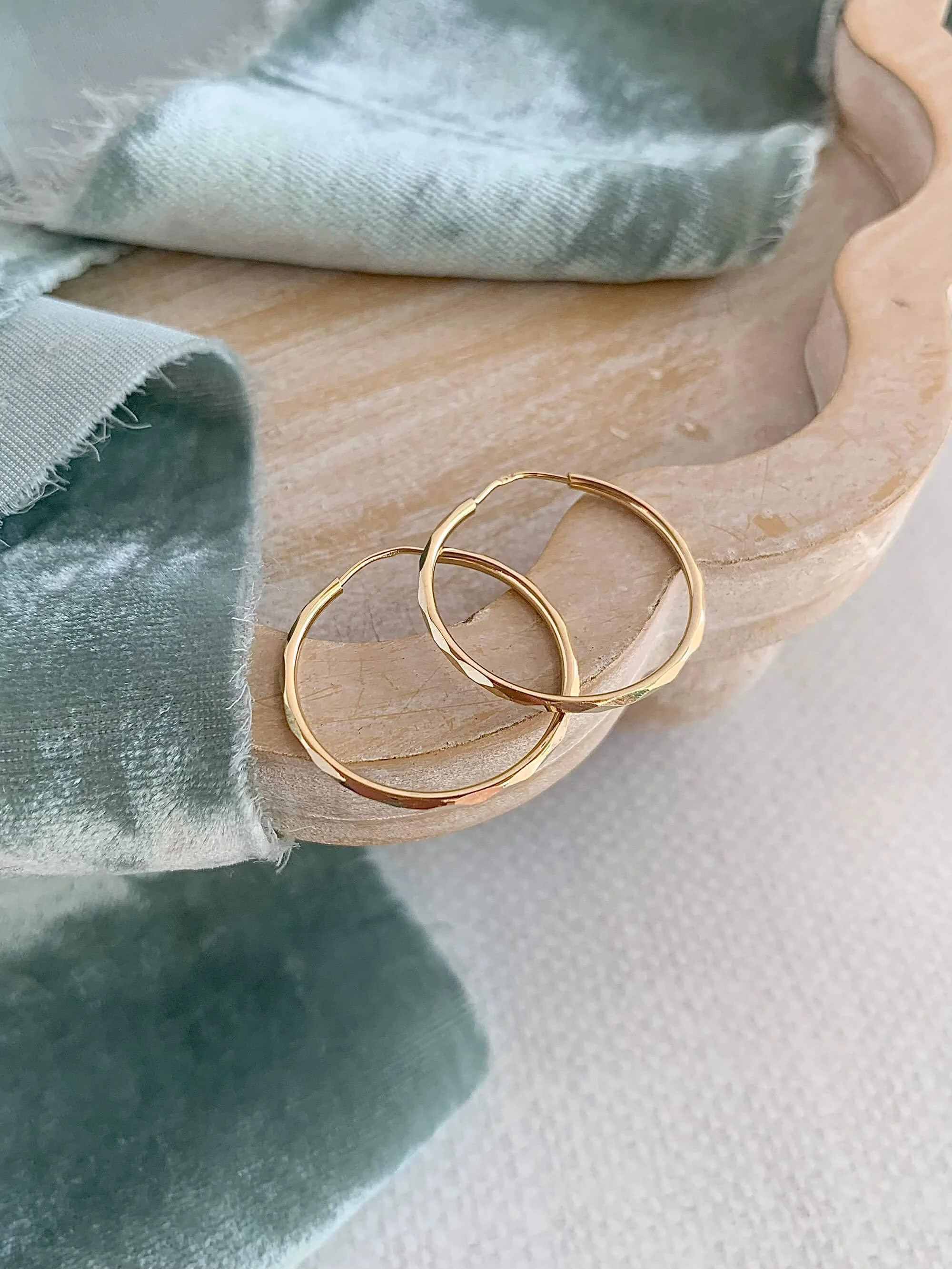 Edged 25mm 14k Yellow Gold Hoops