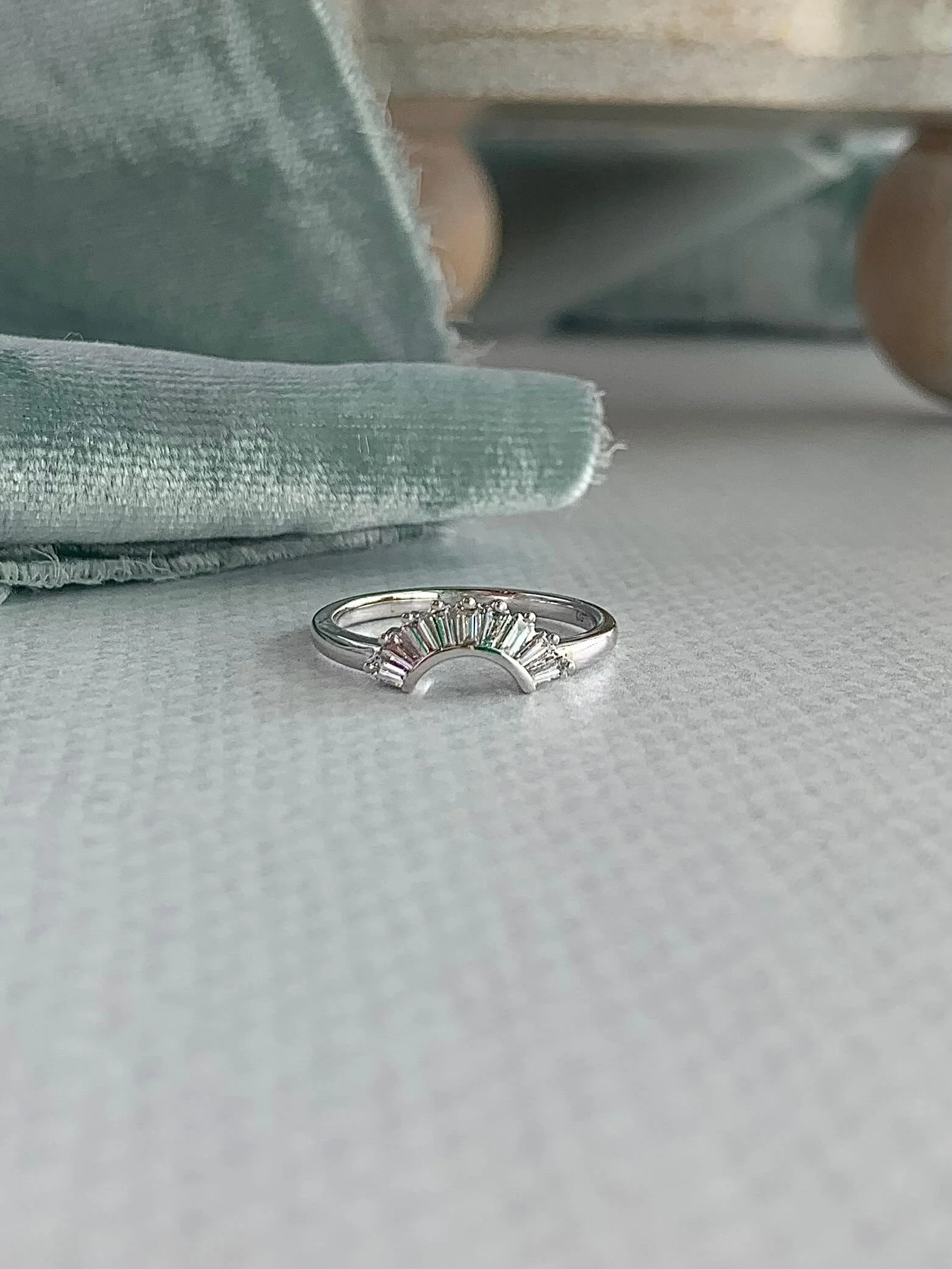 Sunrise Baguette Lab Diamond 14k White Gold Contour Band