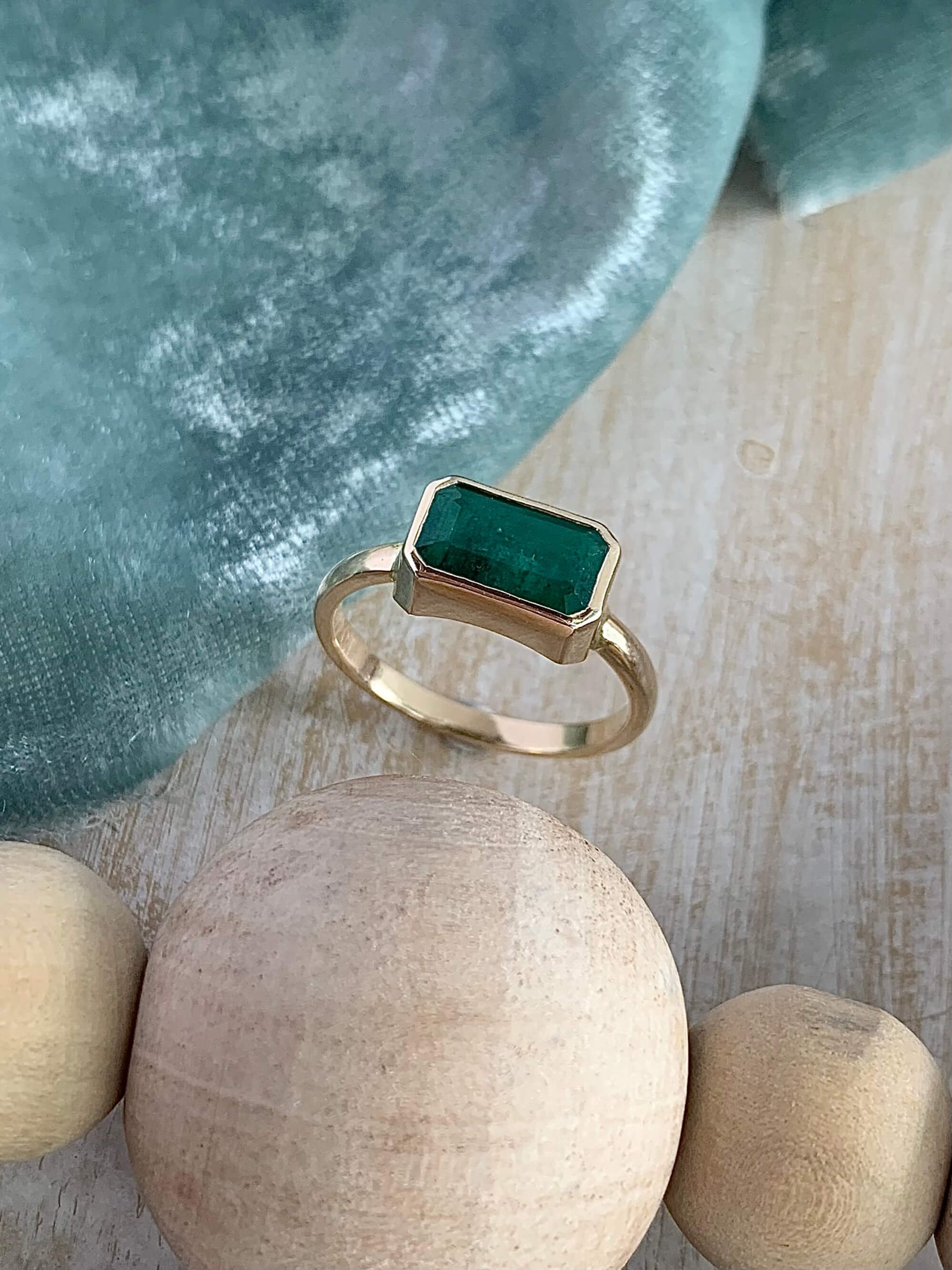 Emerald Full Bezel 14k Yellow Gold Engagement Ring