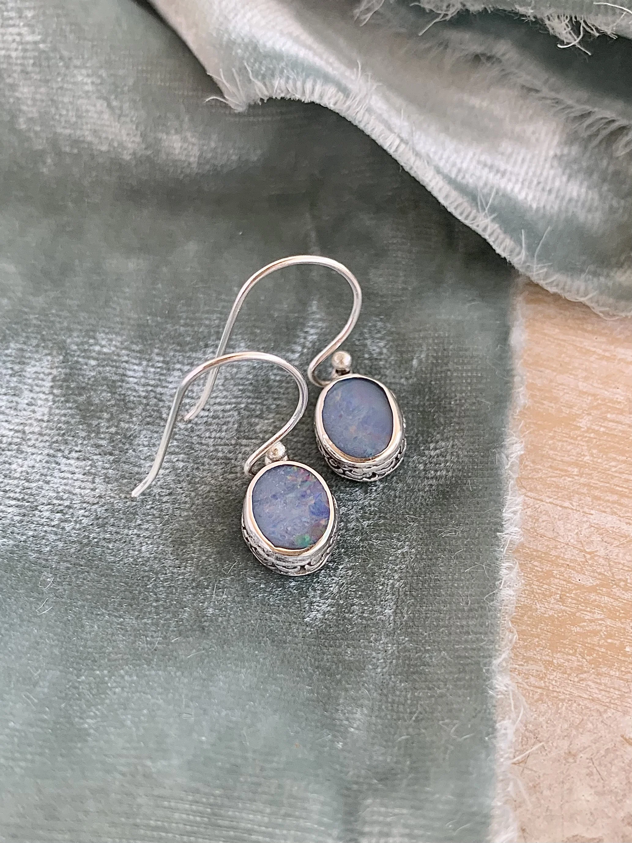 Enchanting Natural Opal Silver Earrings