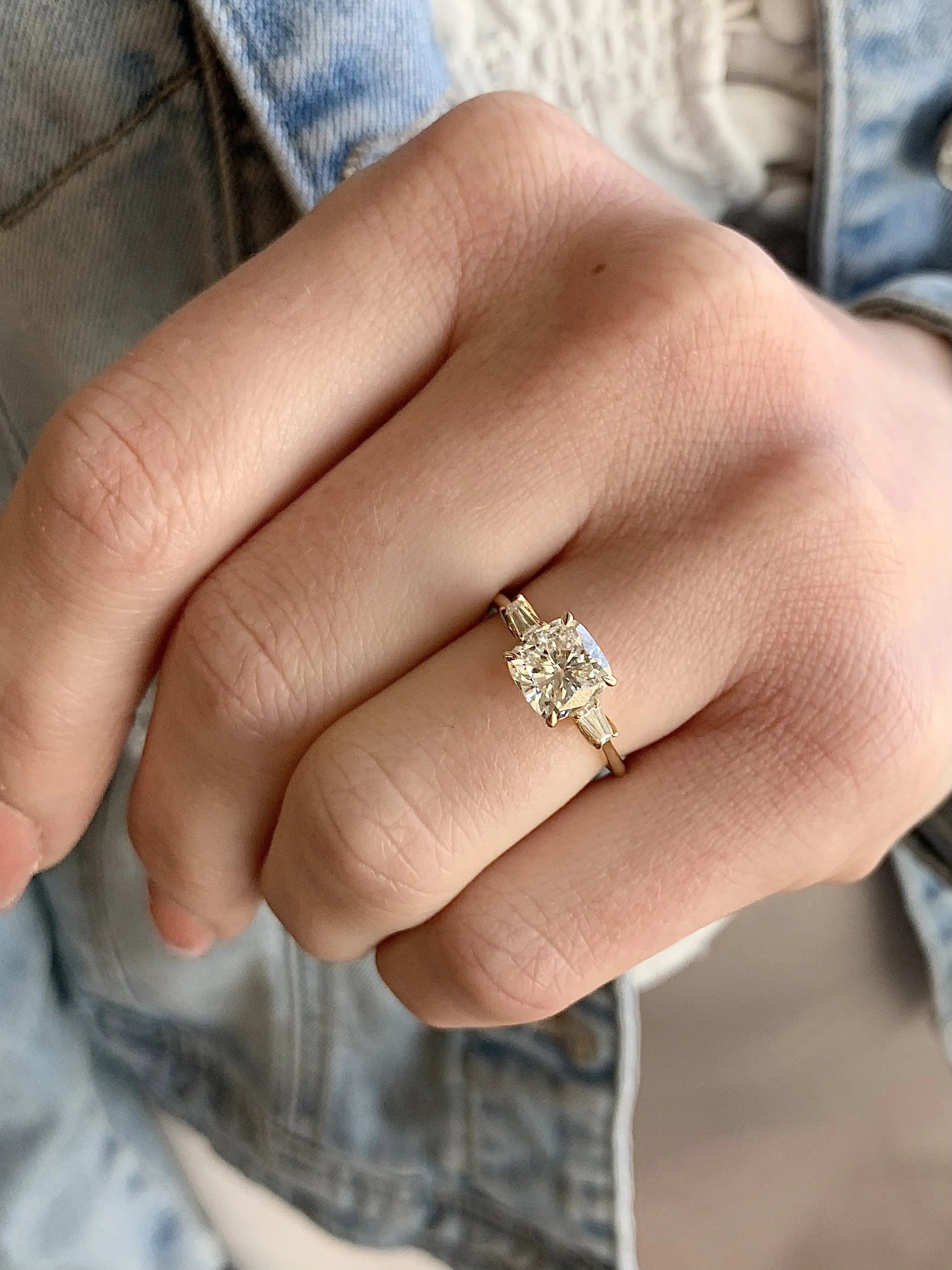 Gianna Cushion Cut 2.49ct Lab Diamond Tapered Accent 14k Yellow Gold Engagement Ring