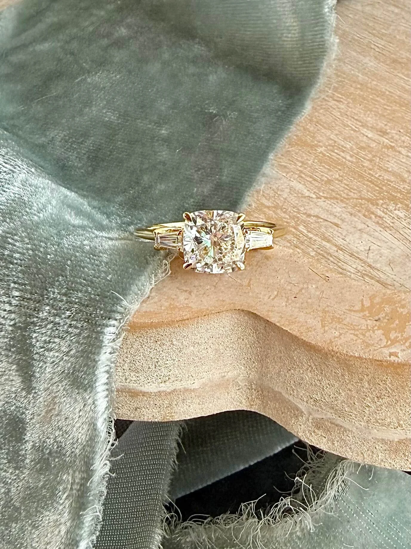 Gianna Cushion Cut 2.49ct Lab Diamond Tapered Accent 14k Yellow Gold Engagement Ring