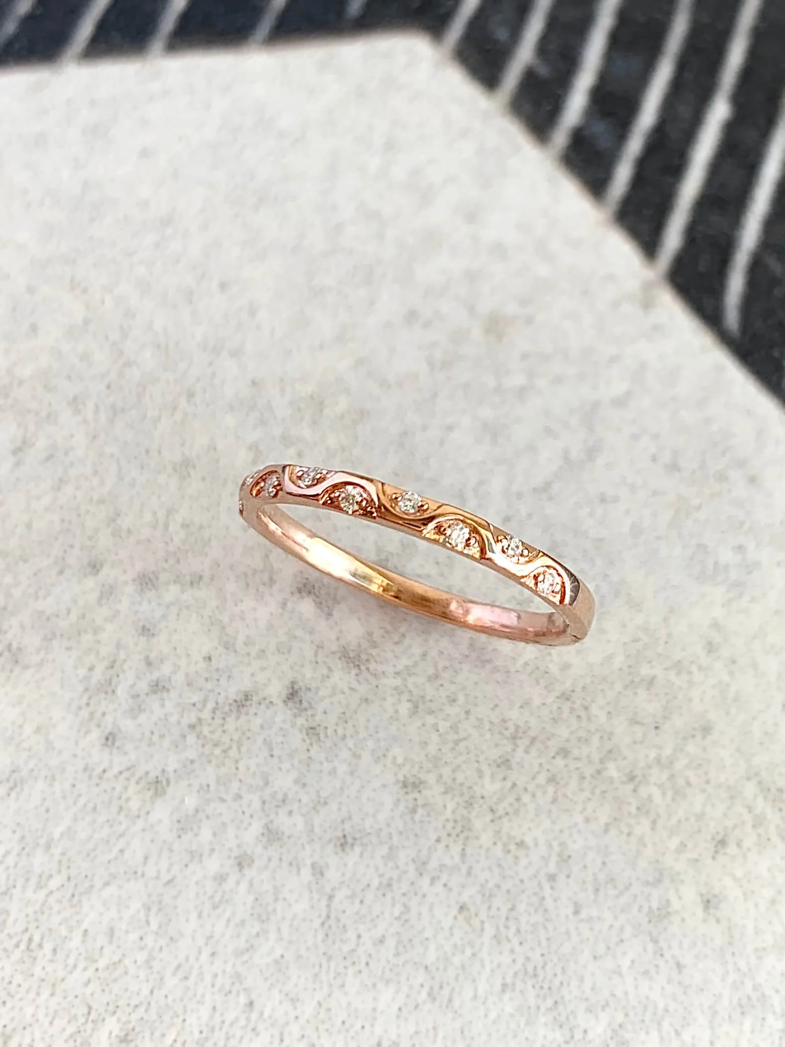 Waves & Diamonds 14k Rose Gold Band