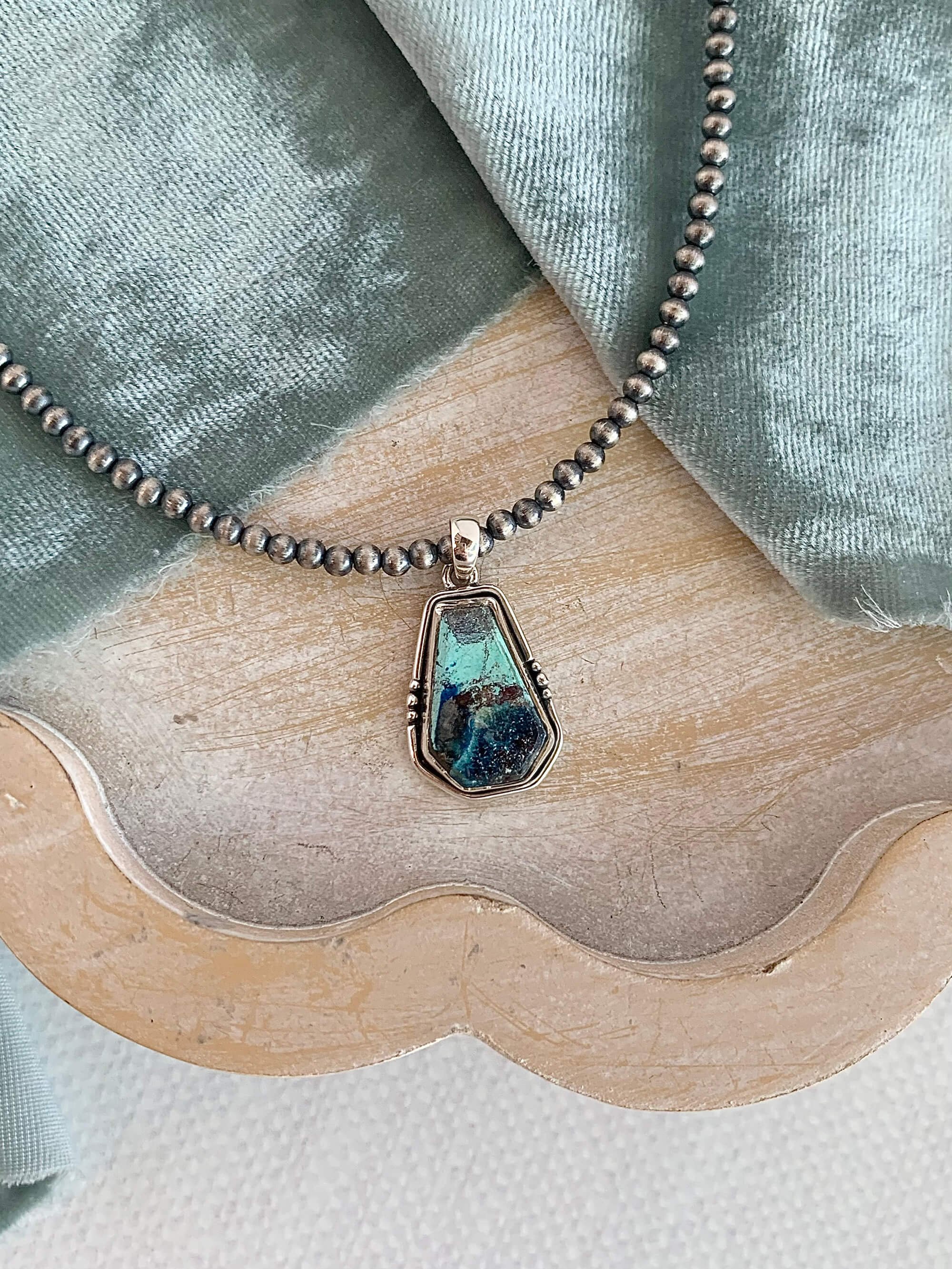 Shattuckite & Navajo Pearl Silver Necklace