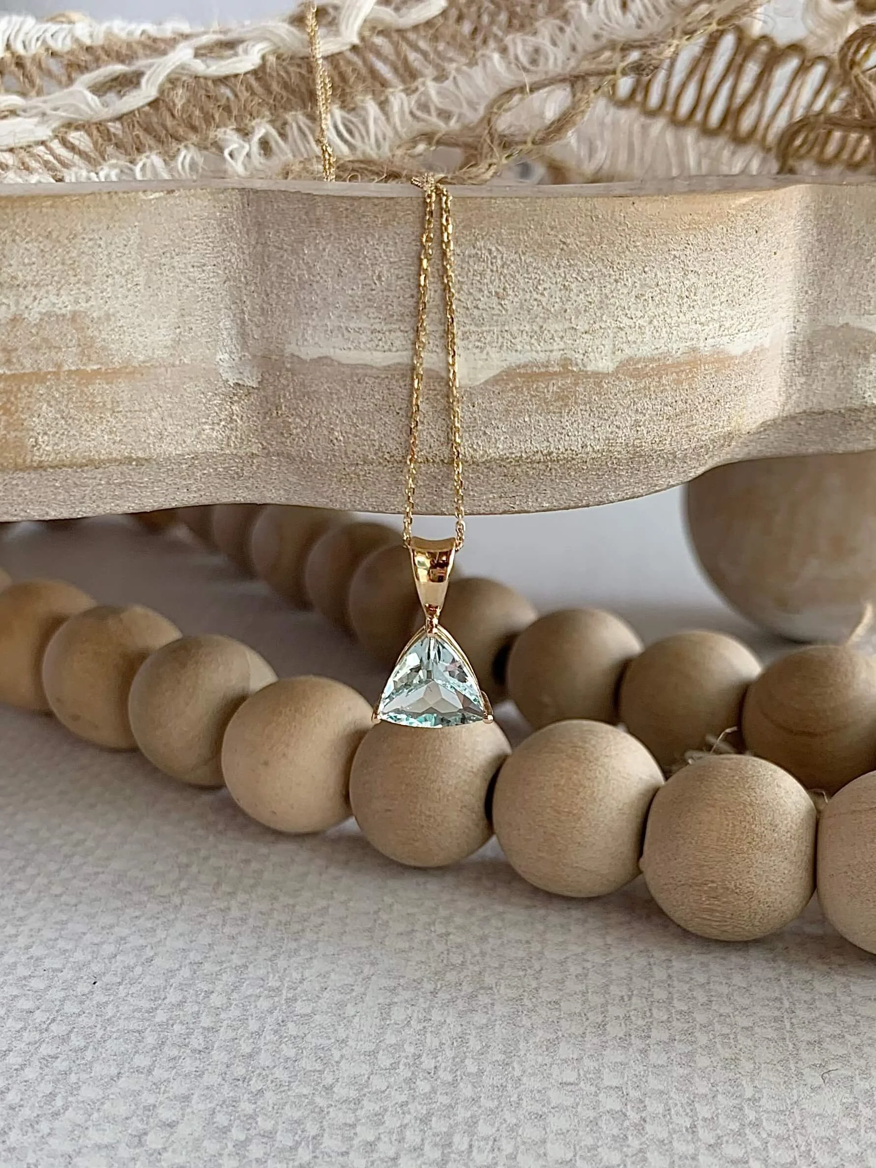 Trillion Aquamarine 14k Yellow Gold Necklace
