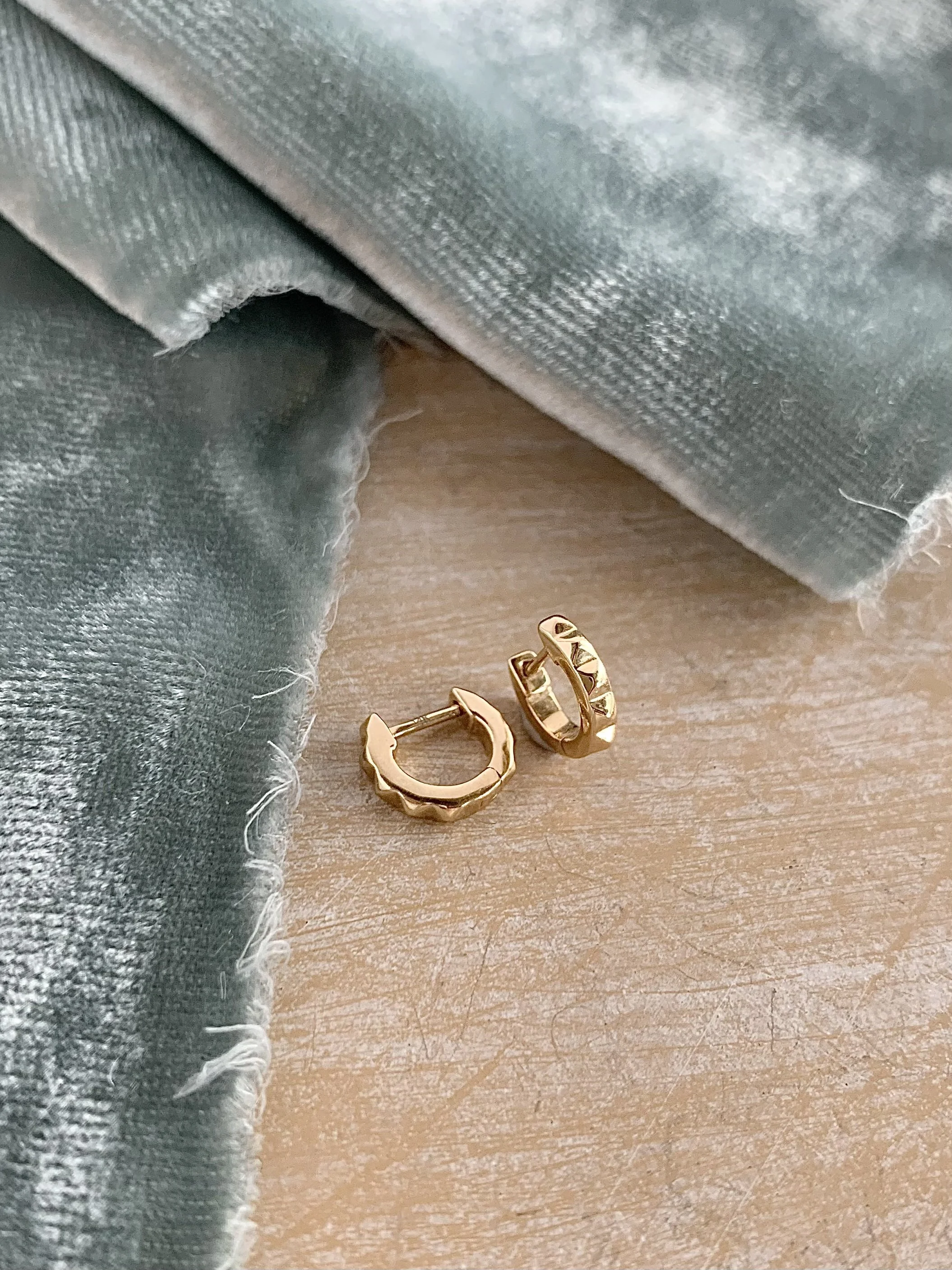 Stout Ridged 14k Yellow Gold Huggie Earrings