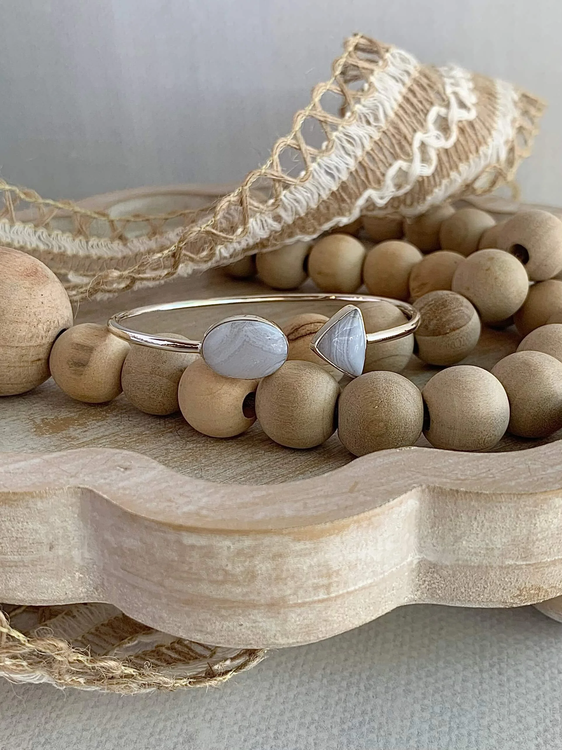 Blue Lace Agate Silver Twist Bracelet