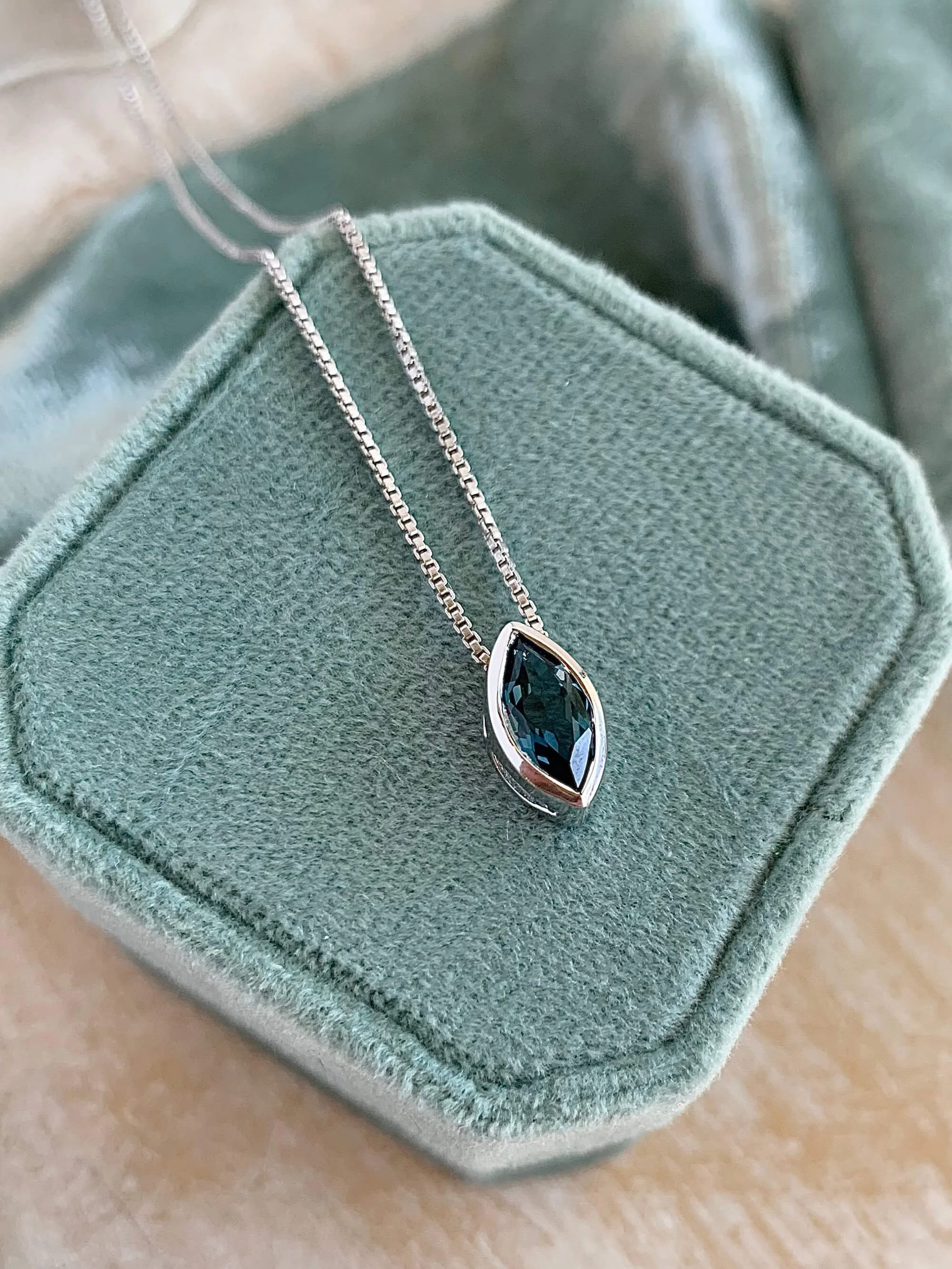 Marquise London blue Topaz Silver Necklace