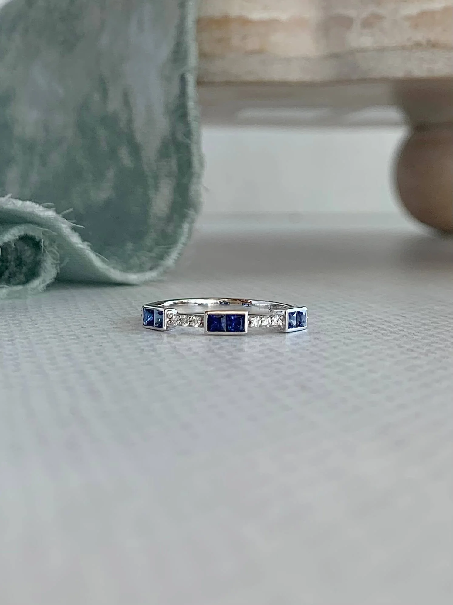 Sapphire and Diamond 14k White Gold Ring