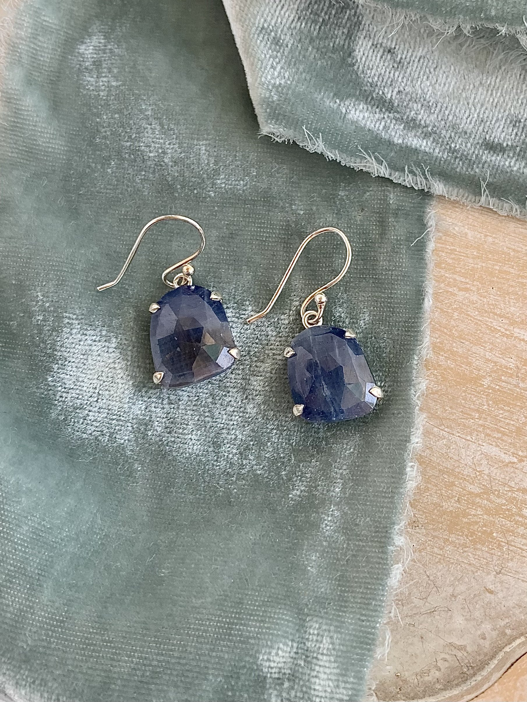 Azure Rough Sapphire Silver Earrings