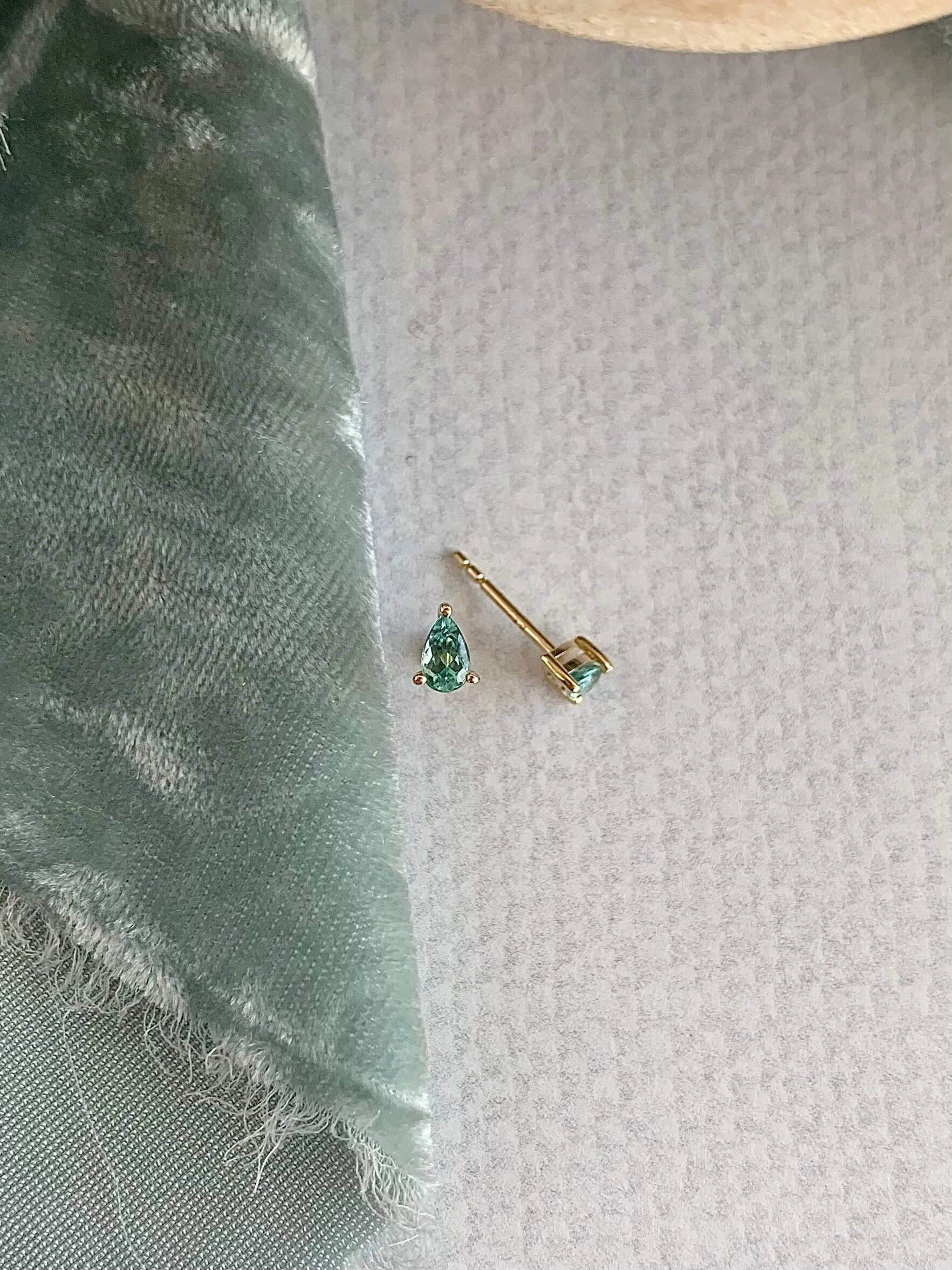 Sage Green Tourmaline 14k Yellow Gold Stud Earrings