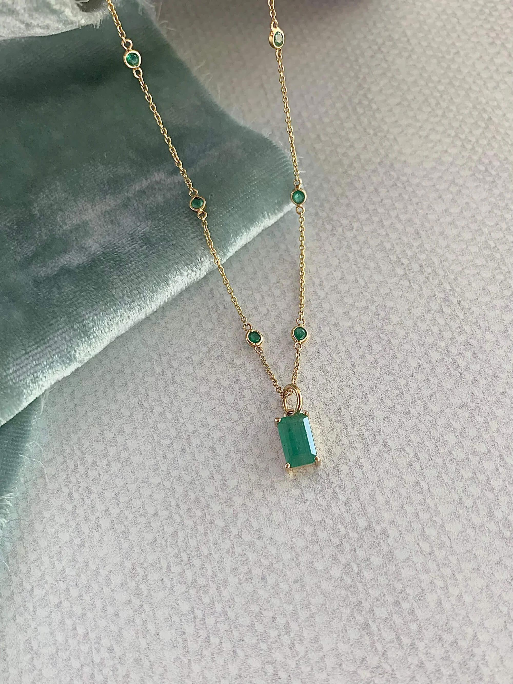Goddess Emerald Stations Necklace with Pendant