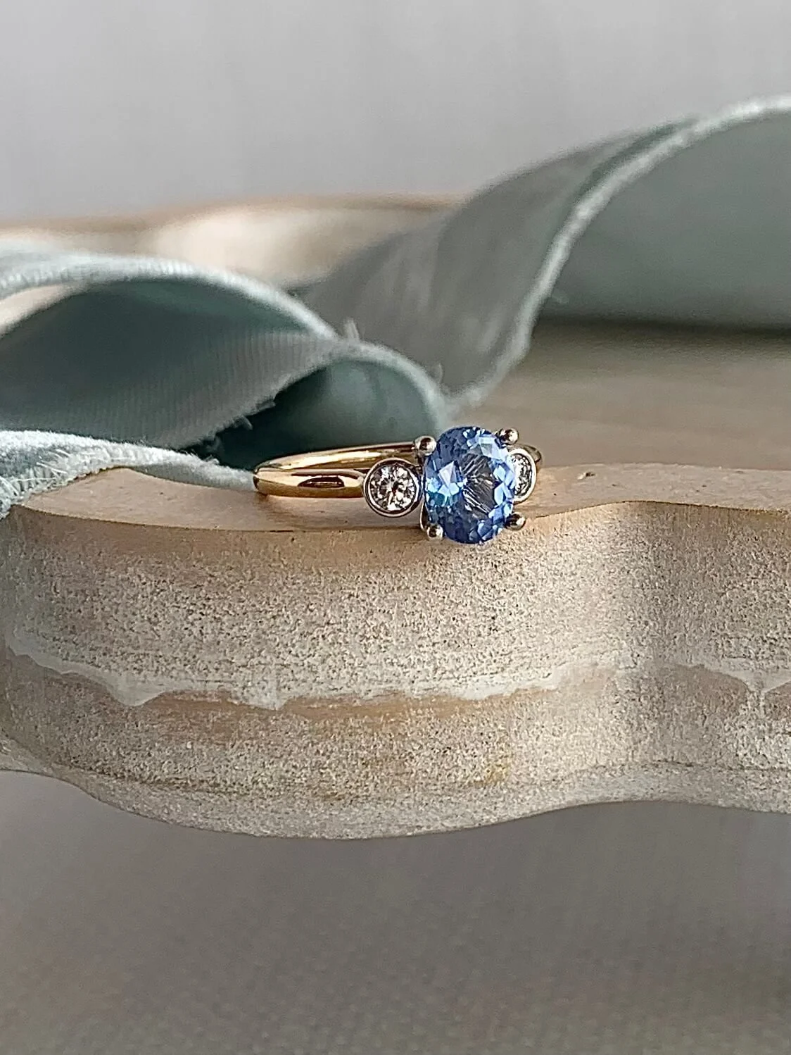 Nigella Sri Lanka Sapphire Cent Diamond Accent 14k Mixed Engagement Ring