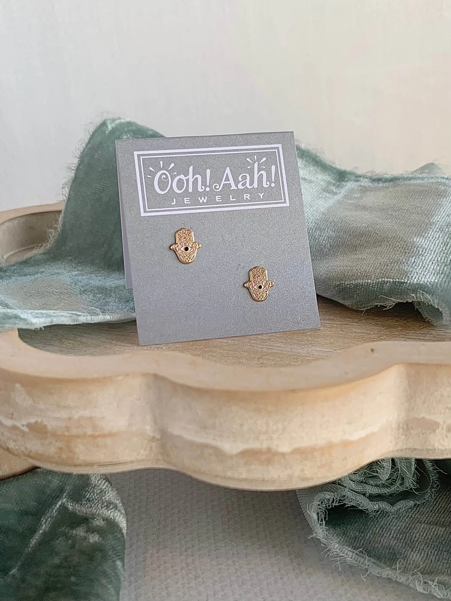 Blessing of Love Hamsa Enamel & 14k Yellow Gold Stud Earrings