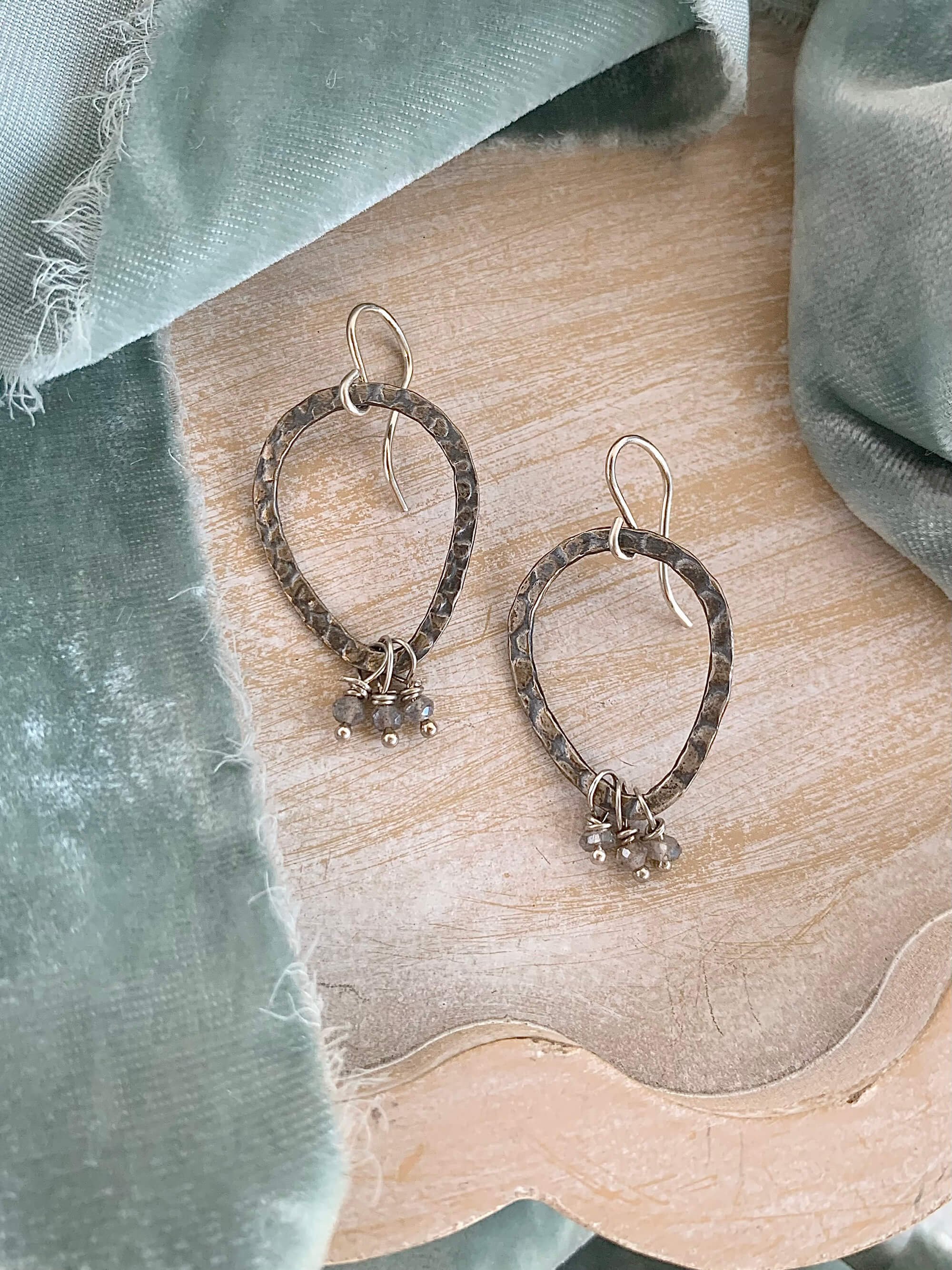 Organic Hammered Labradorite Silver Earrings