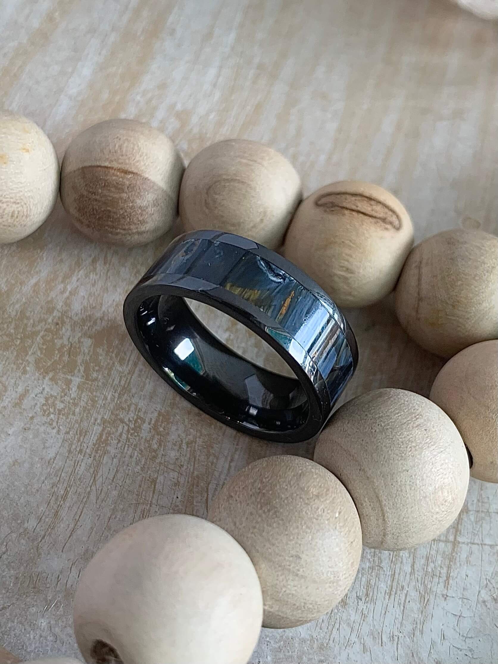 8mm Black Ceramic Pietersite Mens Band