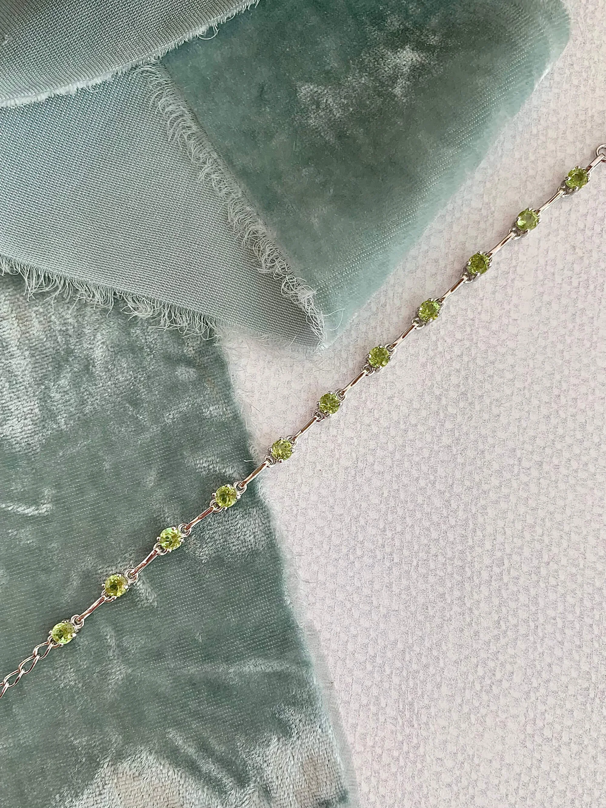 Dainty Round Peridot Silver Bracelet