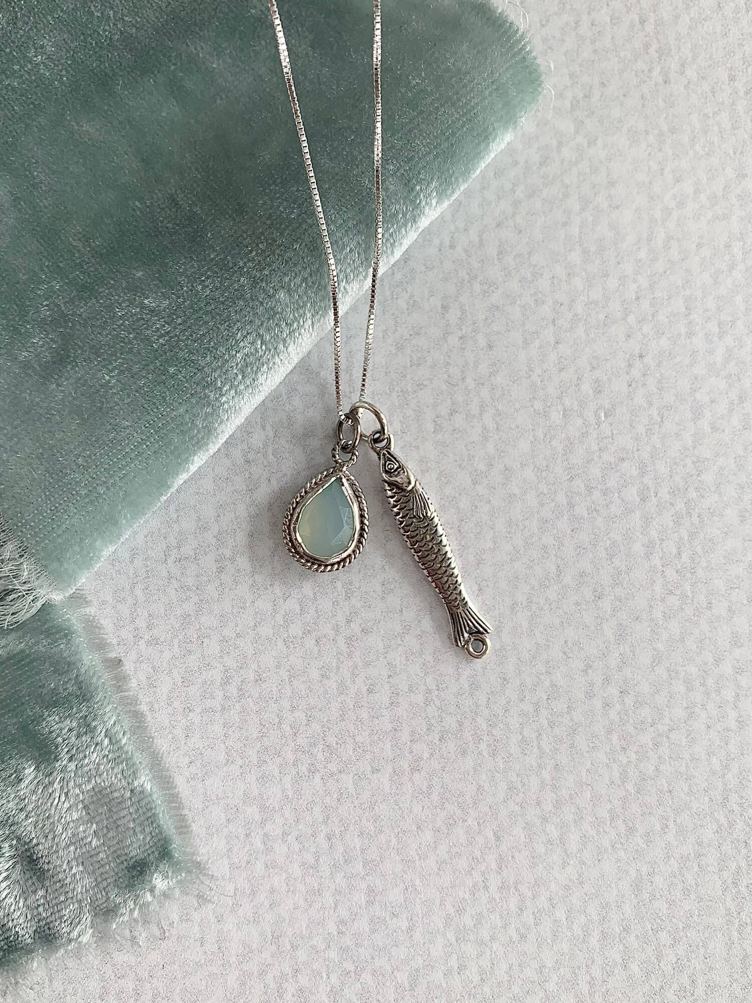Yummy Sardine Blue Chalcedony Silver Necklace