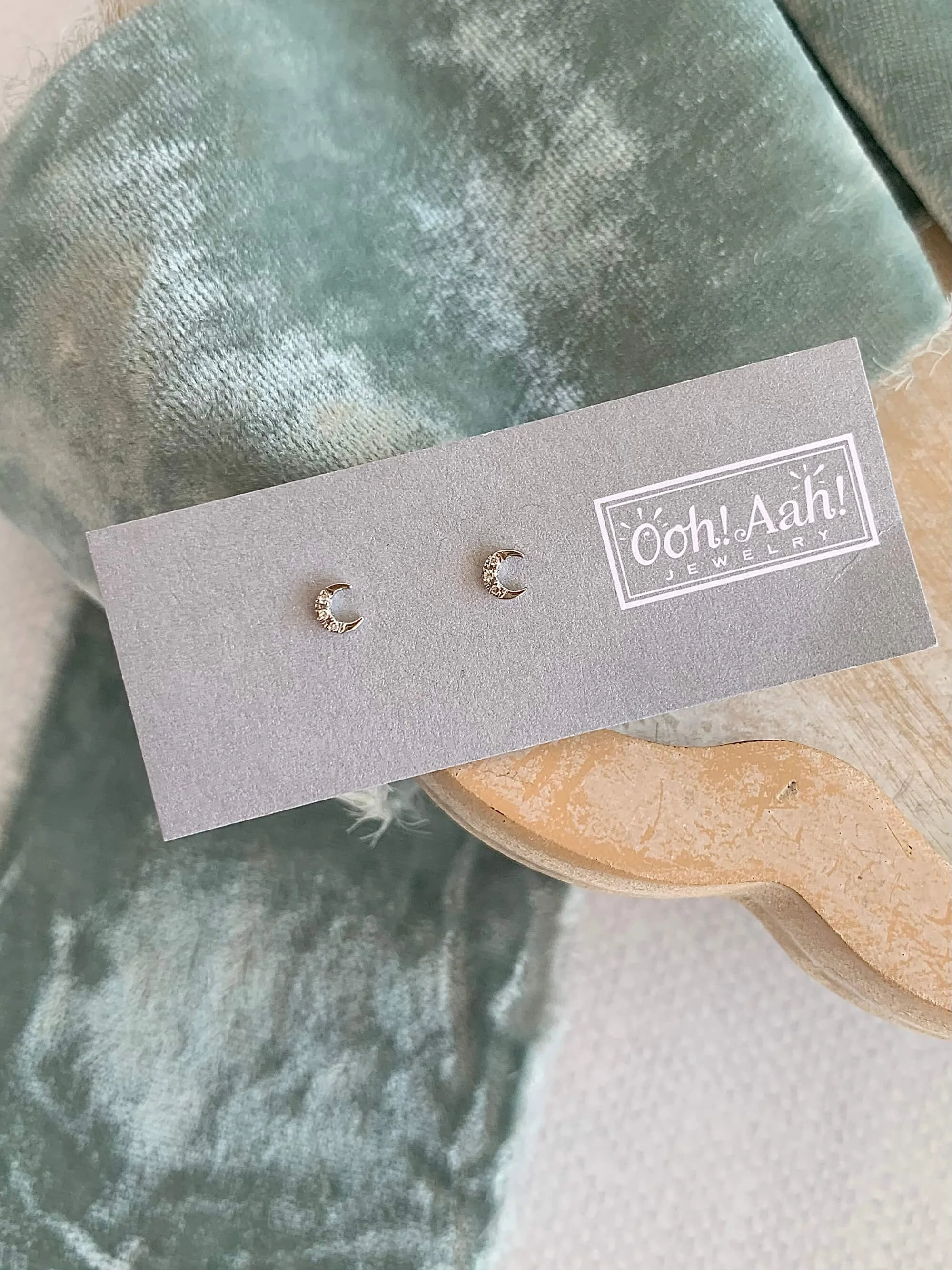 Crescent Diamond 14k White Gold Stud Earrings