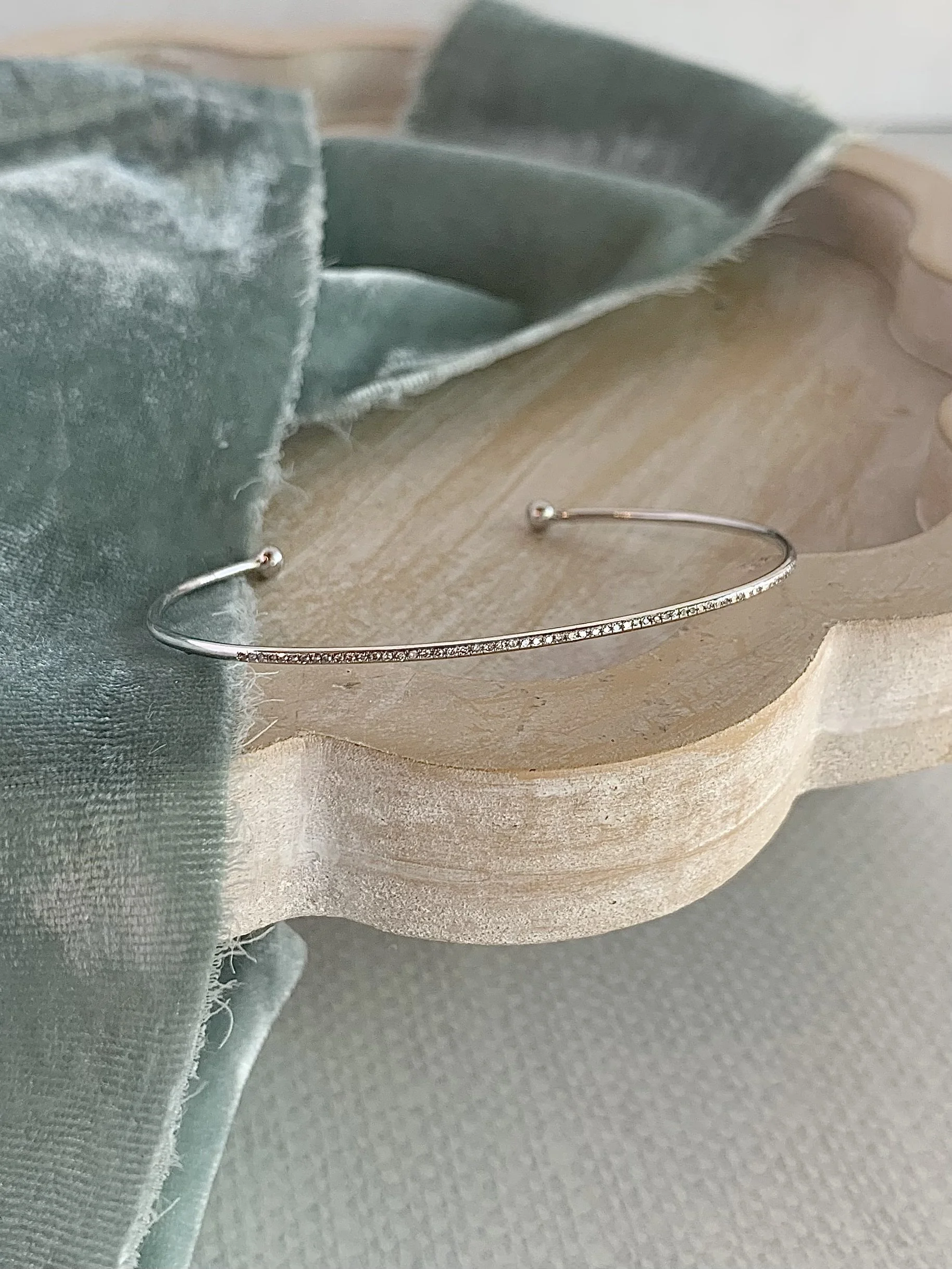 Dainty Pave Diamond 14k White Cuff