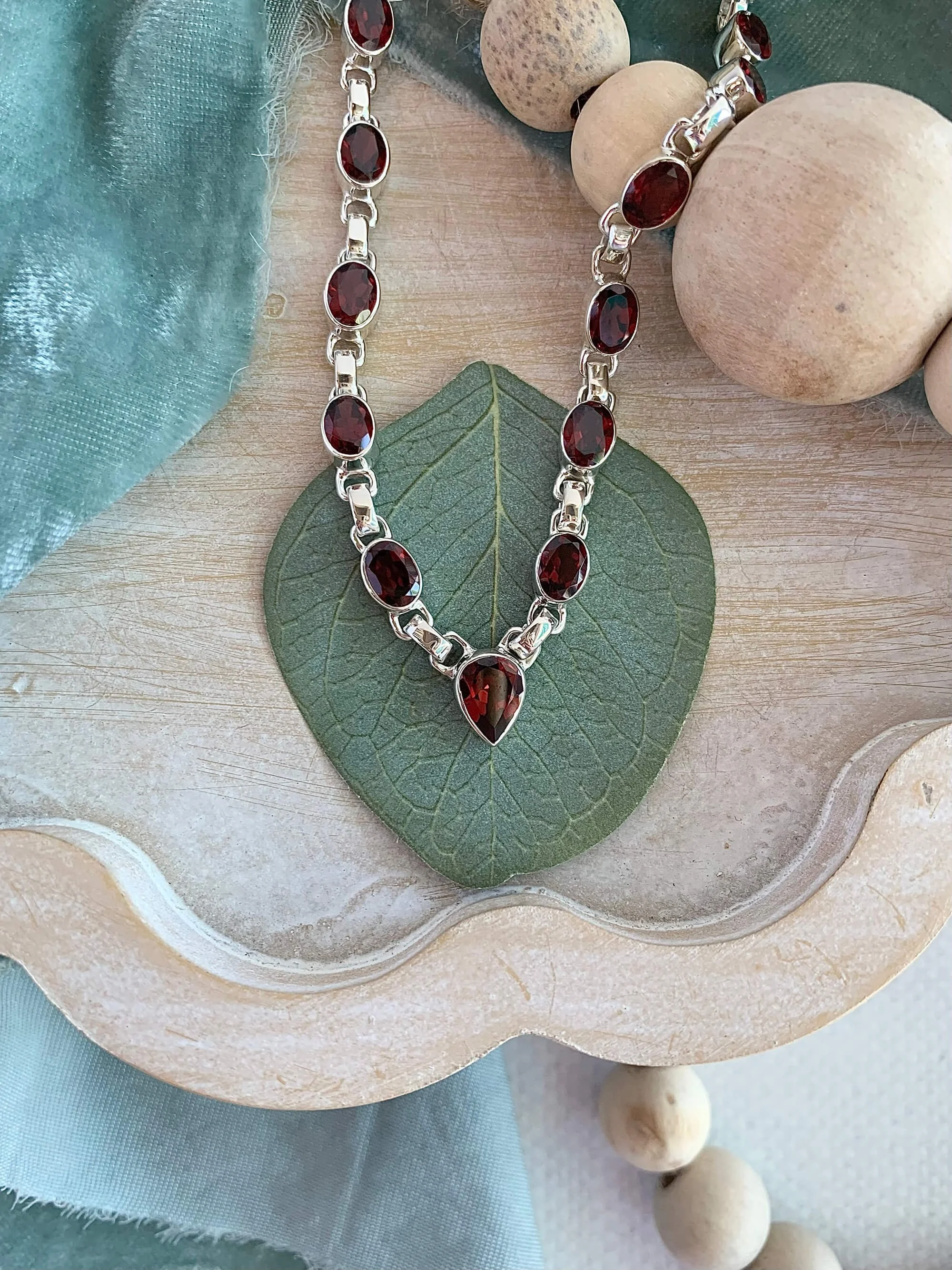 Statement Garnet Silver Necklace