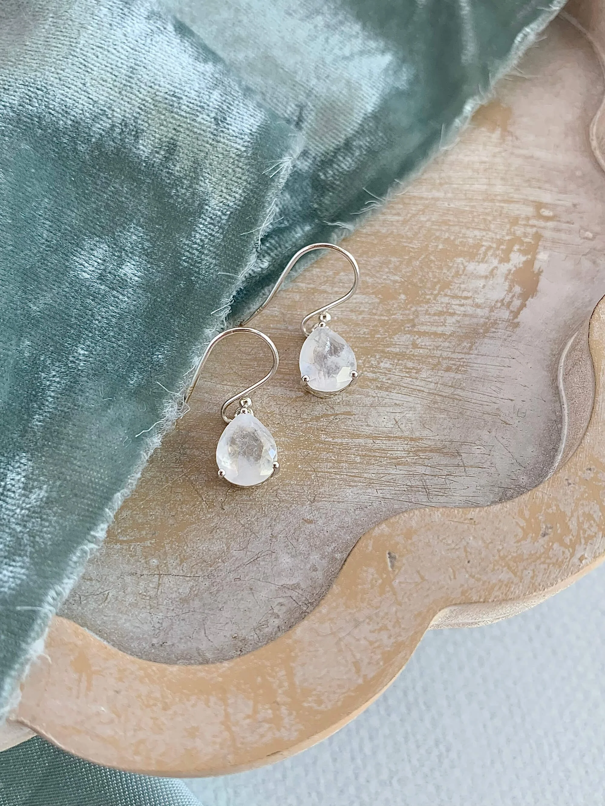 White Moonstone Silver Earrings
