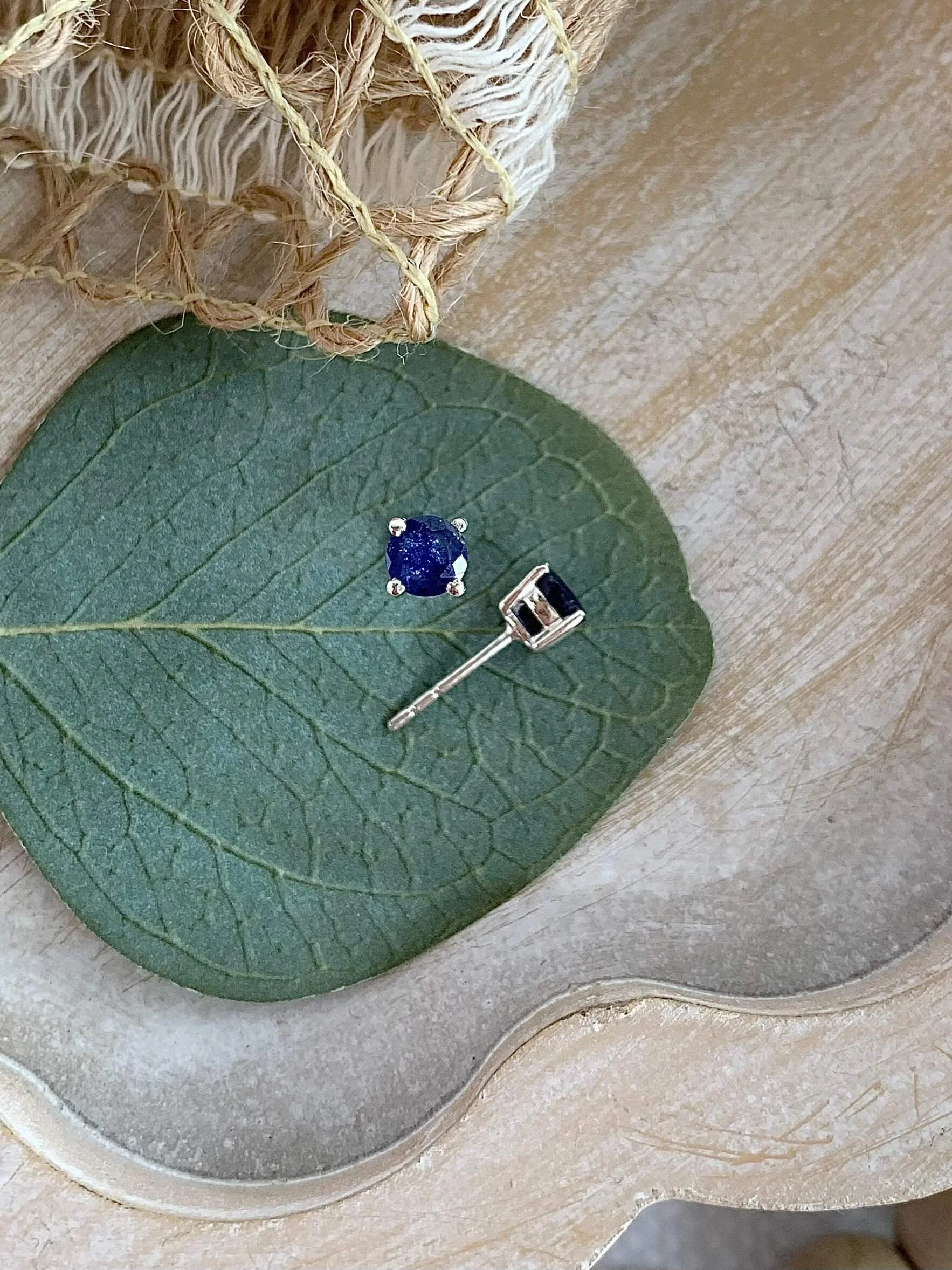 Dark Blue Sapphire Silver Stud Earrings