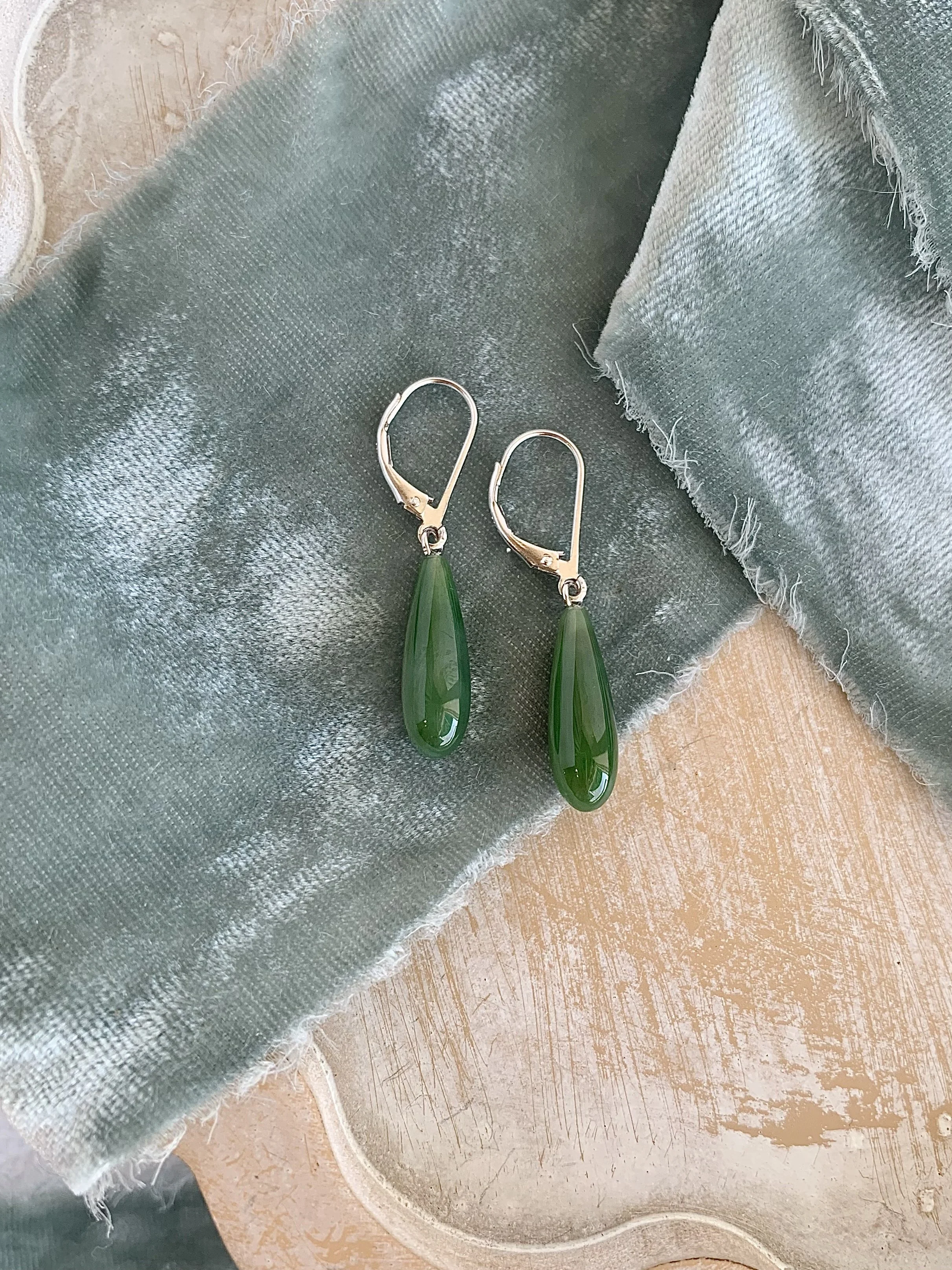Fresh Jade Silver Earrings