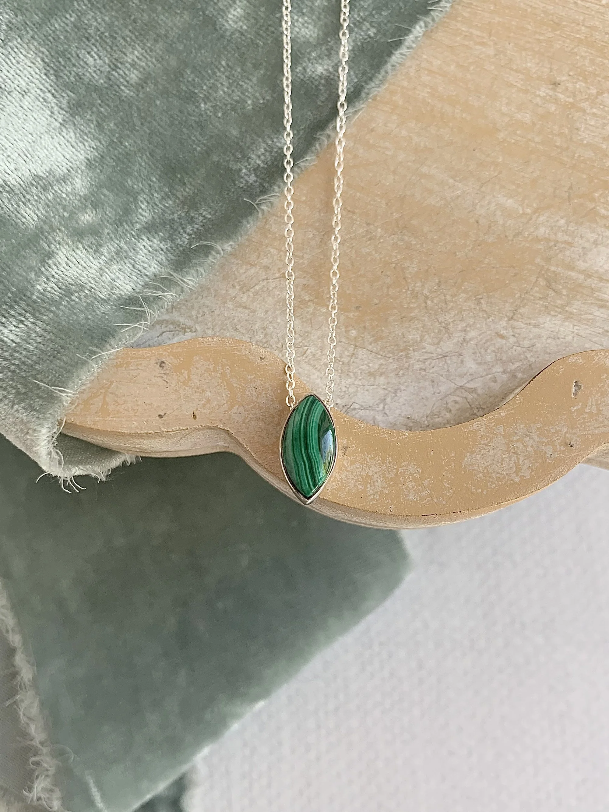 Marquise Malachite Silver Necklace