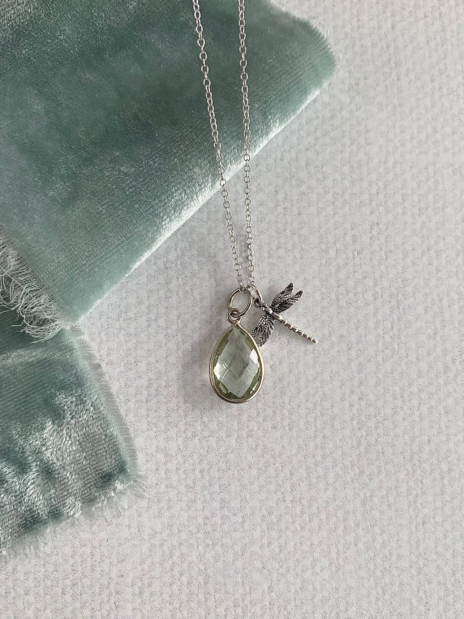 New Life Dragonfly Prasiolite Silver Necklace