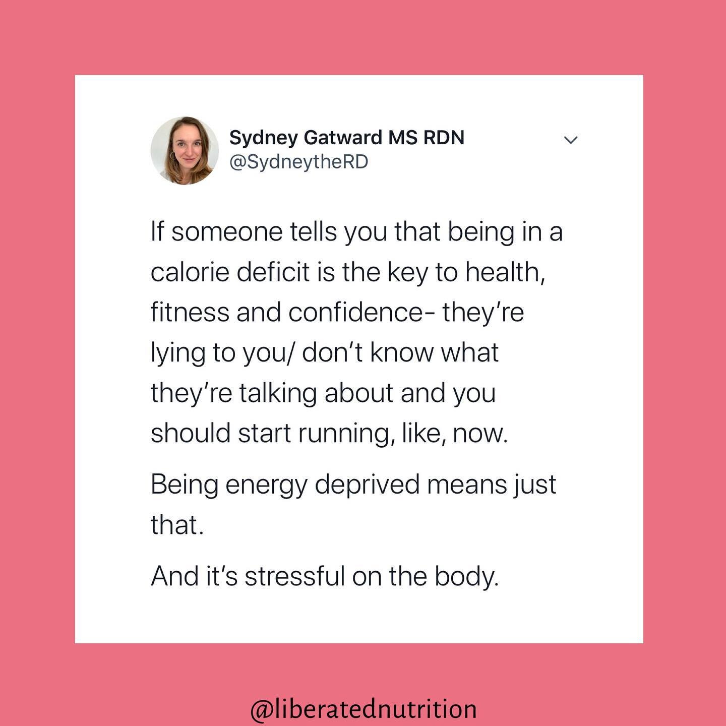 Diet culture is built on a bed of lies. One of those more insidious lies is that being in a calorie deficit is health promoting. It&rsquo;s not. Being chronically underfed is stressful on the body and can actually lead to increased cortisol and infla