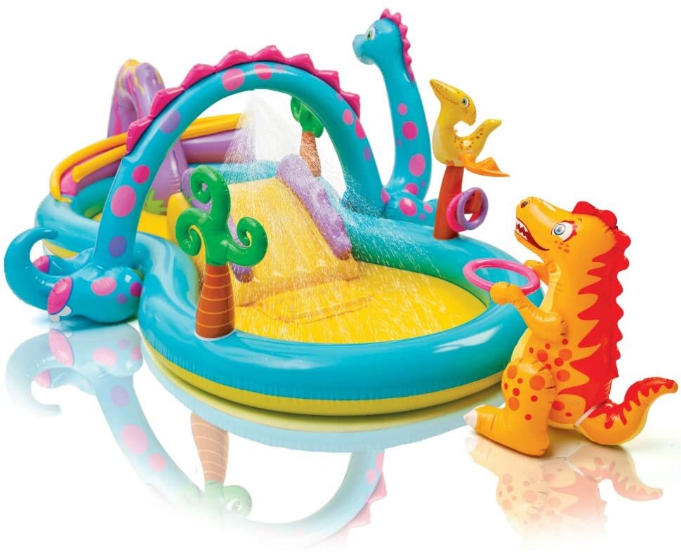  Water Play at Home on Hello Rascal Kids. Dino water slide for kids 2 and up.  