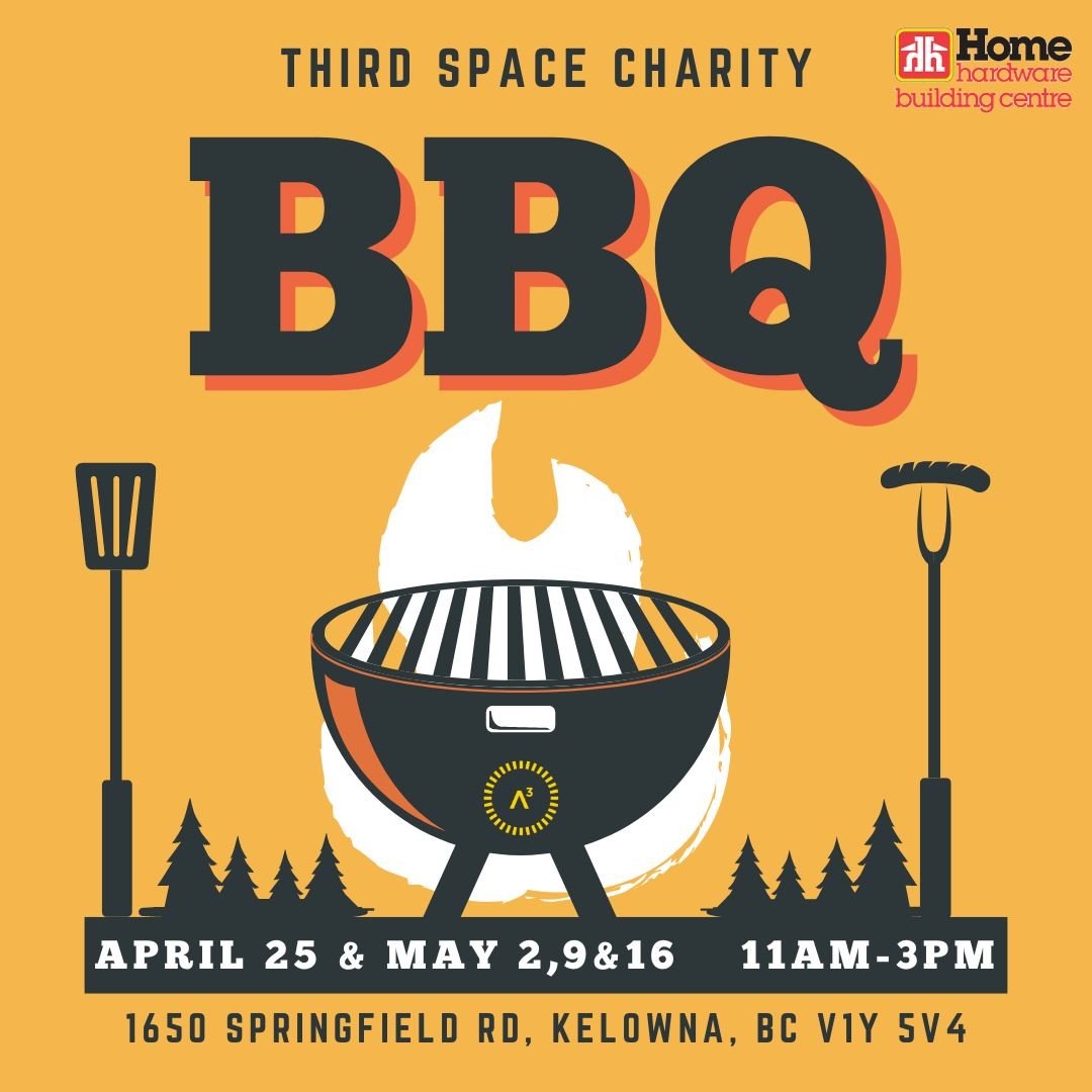 Treat yourself to a delicious BBQ lunch! 🙌

Home Hardware Kelowna is hosting a Benefit BBQ series, with proceeds going towards Third Space Charity. Enjoy tasty food and great company, all while supporting accessible mental health care for young adul