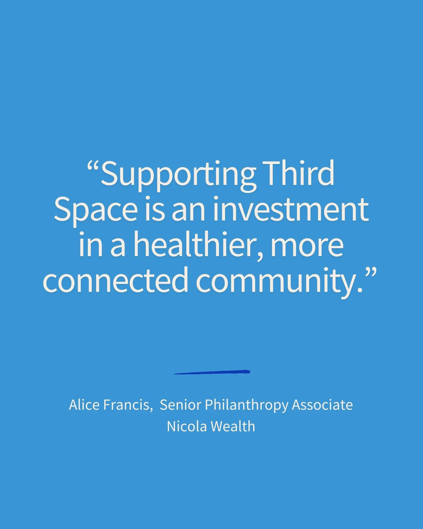We are honoured to share that Nicola Wealth has committed to supporting Third Space Charity with multi year funding through 2027.

Multi year funding is one of the most impactful commitments a charity can receive. It allows us to reduce wait times, t