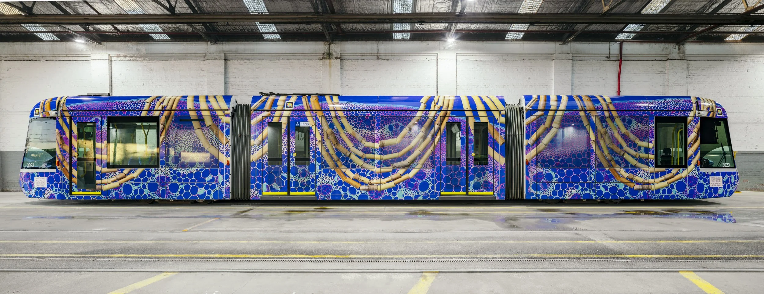 2025 Art Tram by Maree Clarke (Yorta Yorta, Wamba Wamba, Mutti Mutti, Boonwurrung)
