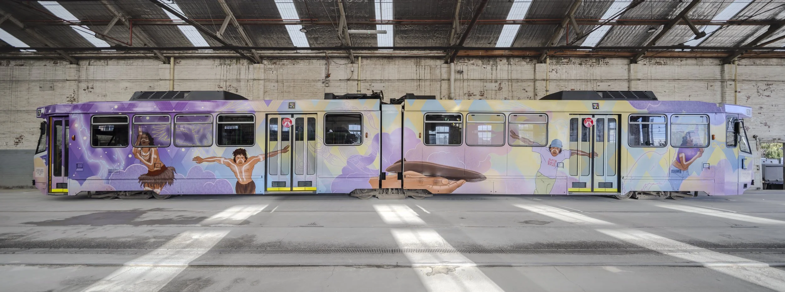 2026 Art Tram “Stories from Sunrise” by Natasha Carter (Dja Dja Wurrung, Yorta Yorta and Jaru)