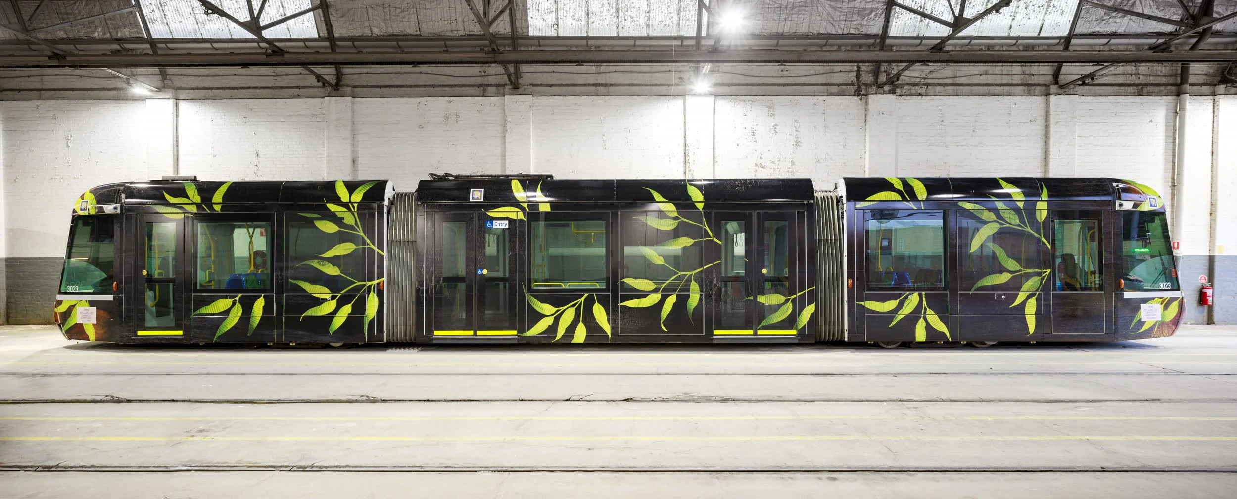 2026 Art Tram “burn before reading” by Jenna Mayilema Lee (Larrakia, KarraJarri, Wardaman)