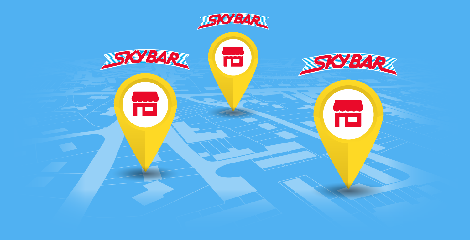 Sky Bar Store Locator Image with pin point markers