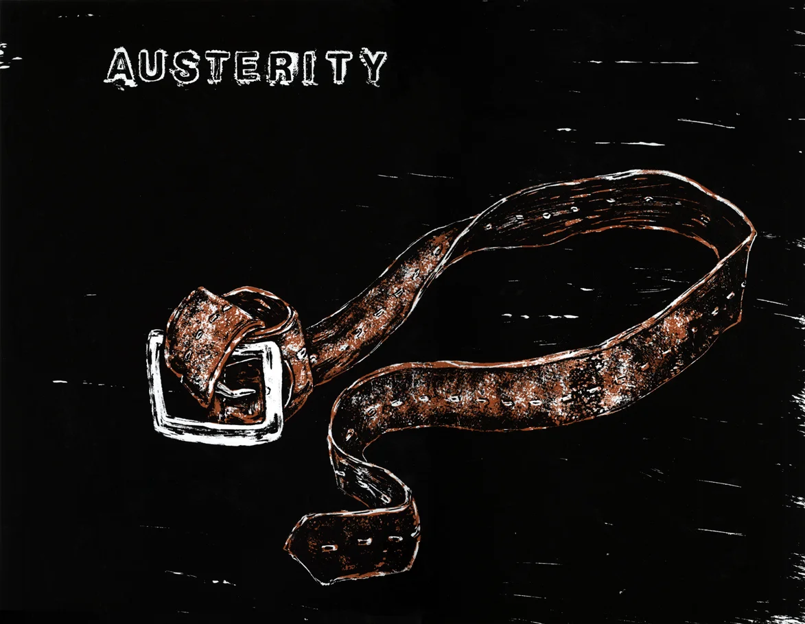 Ruthann Godellei, Austerity (Suspect) , 17”x22”, Screenprint on paper, 2013