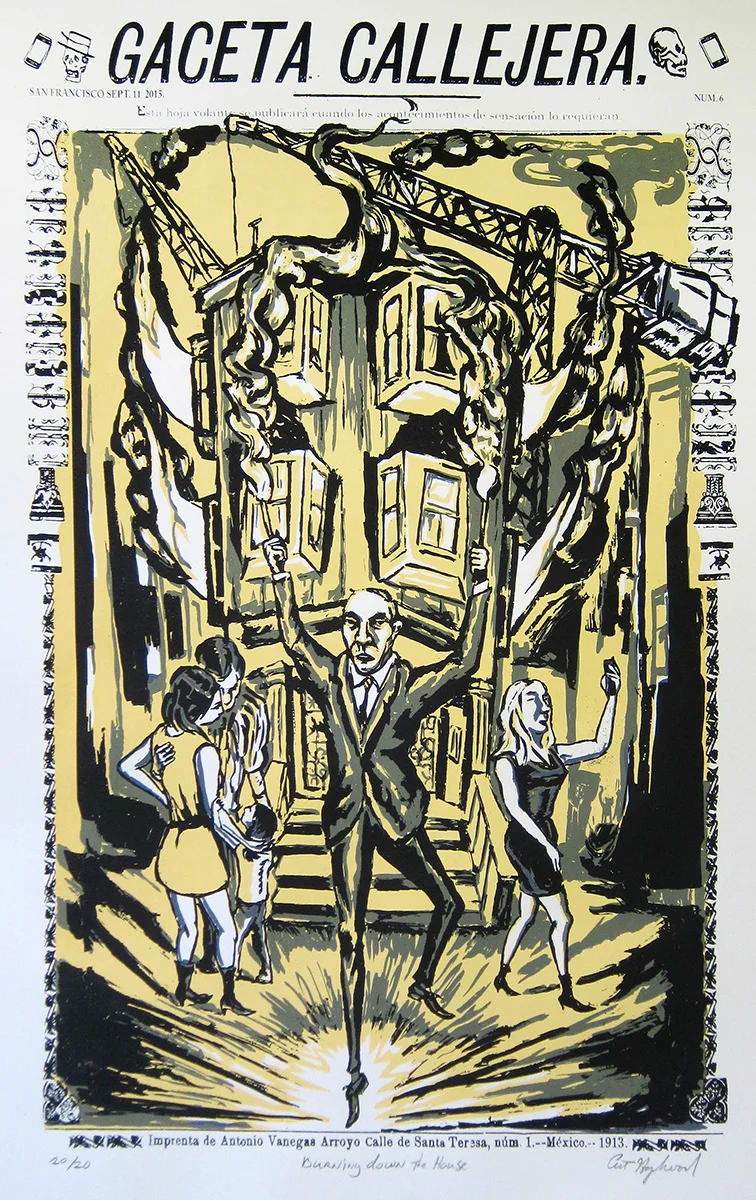 Art Hazelwood, Burning Down the House , 23” x 14”, Screenprint, 2015